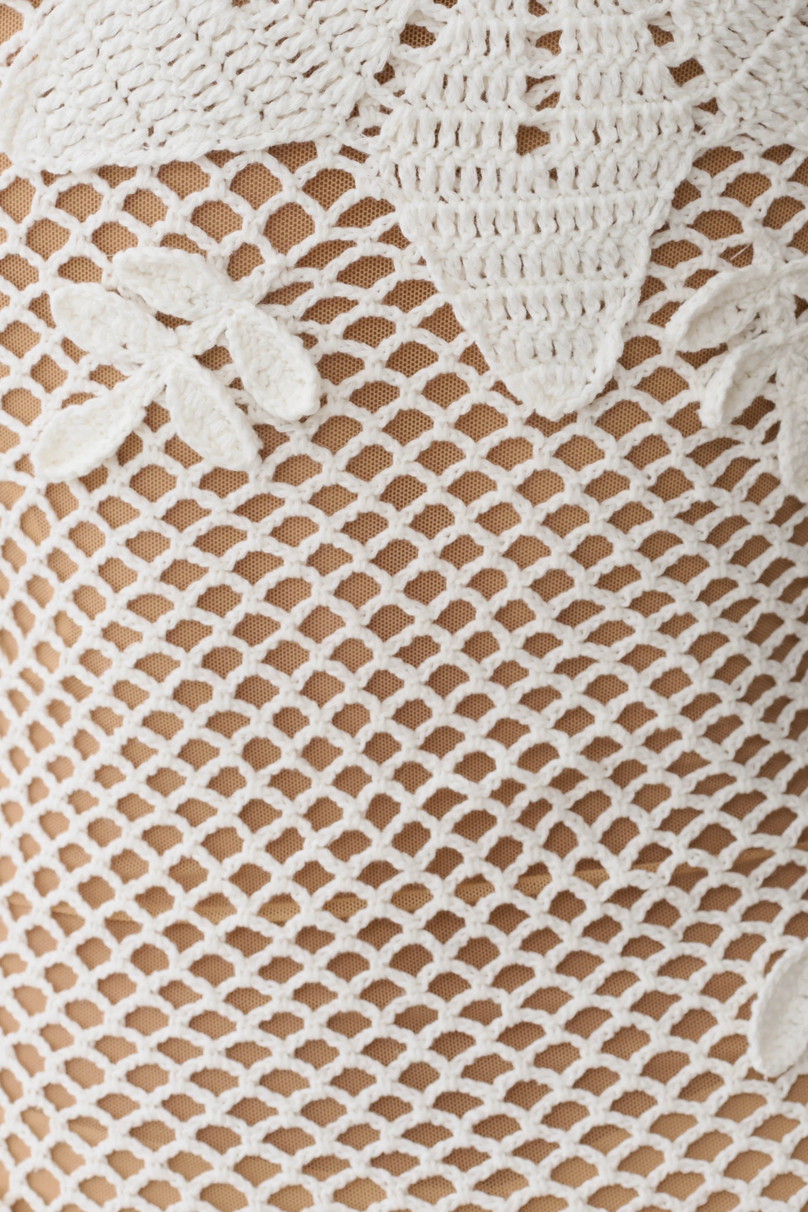 Barker Hand Crochet Knit Mini Dress - White