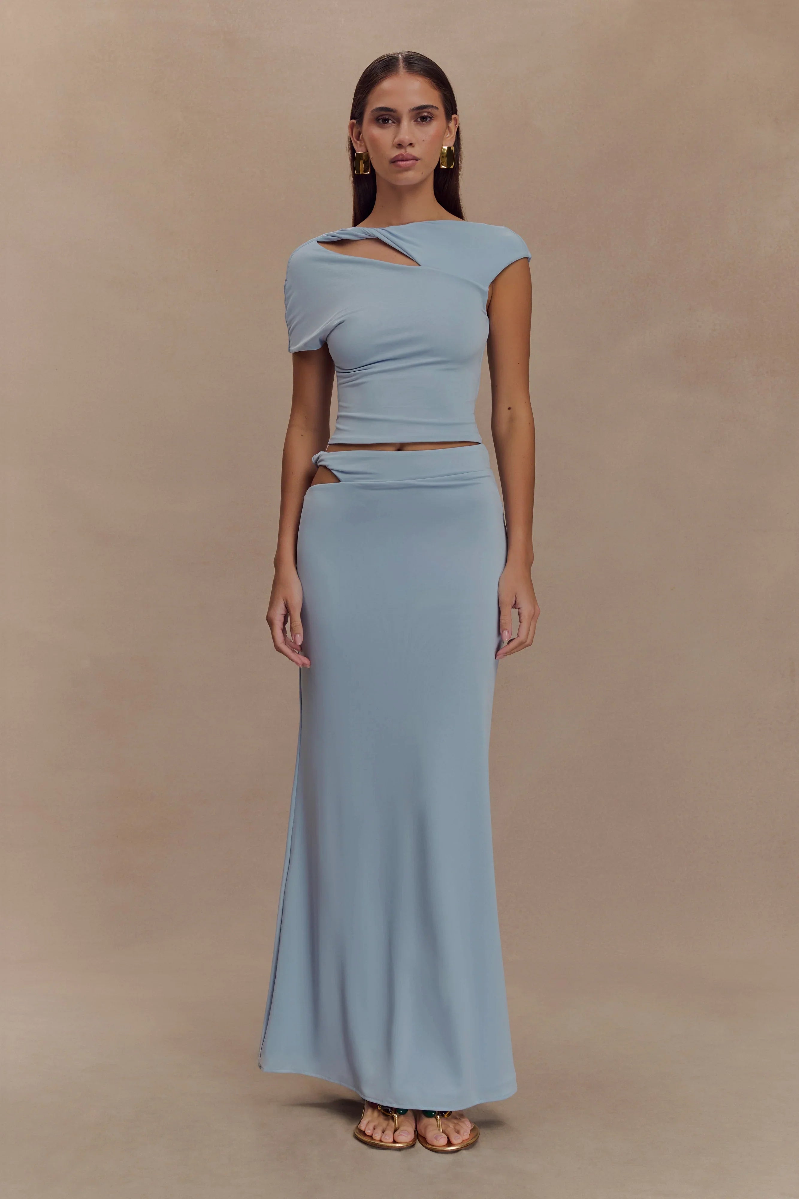 Haven Slinky Twist Midi Skirt - Pale Blue