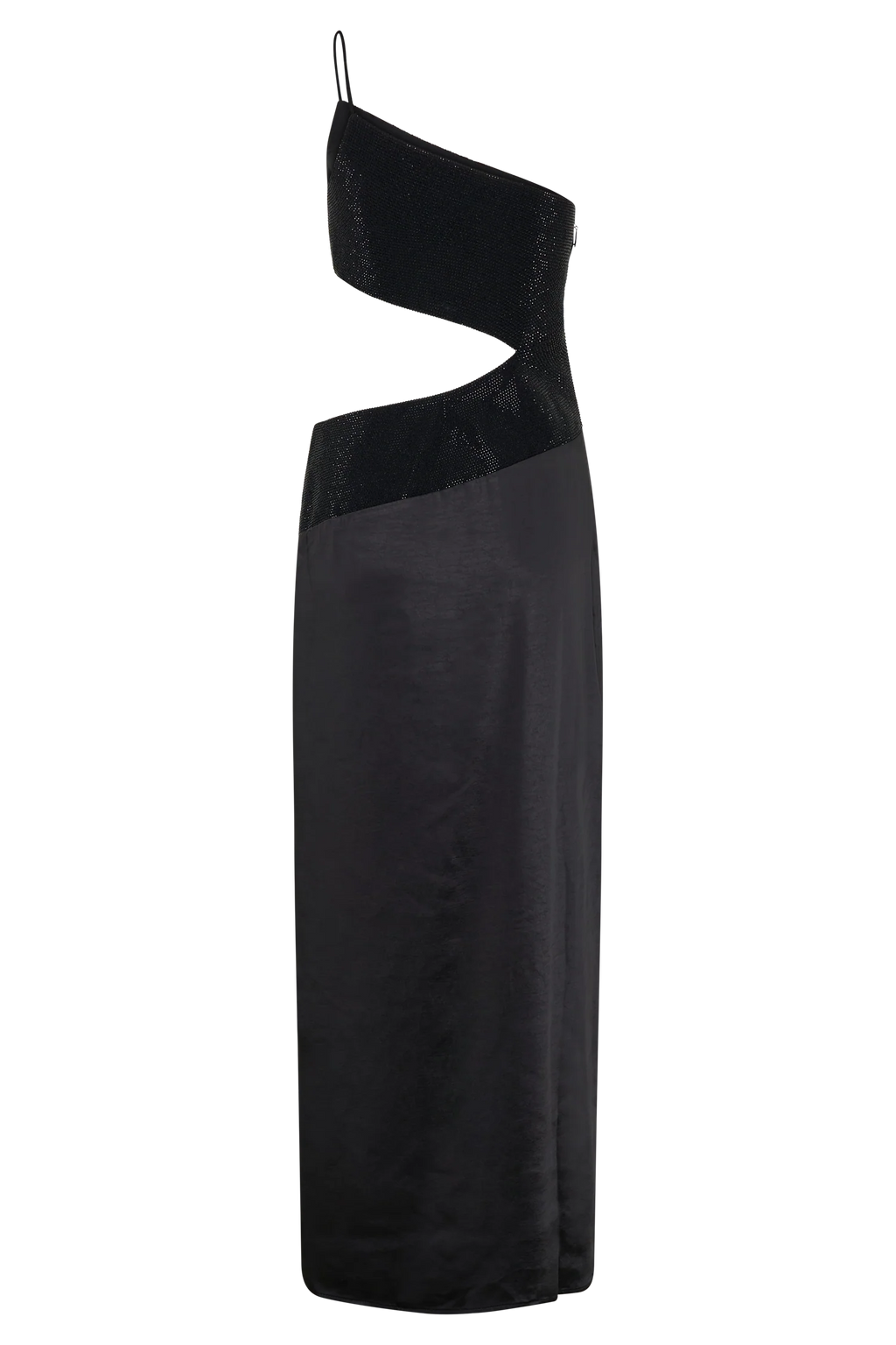 Athena One Shoulder Diamante Maxi Dress - Black