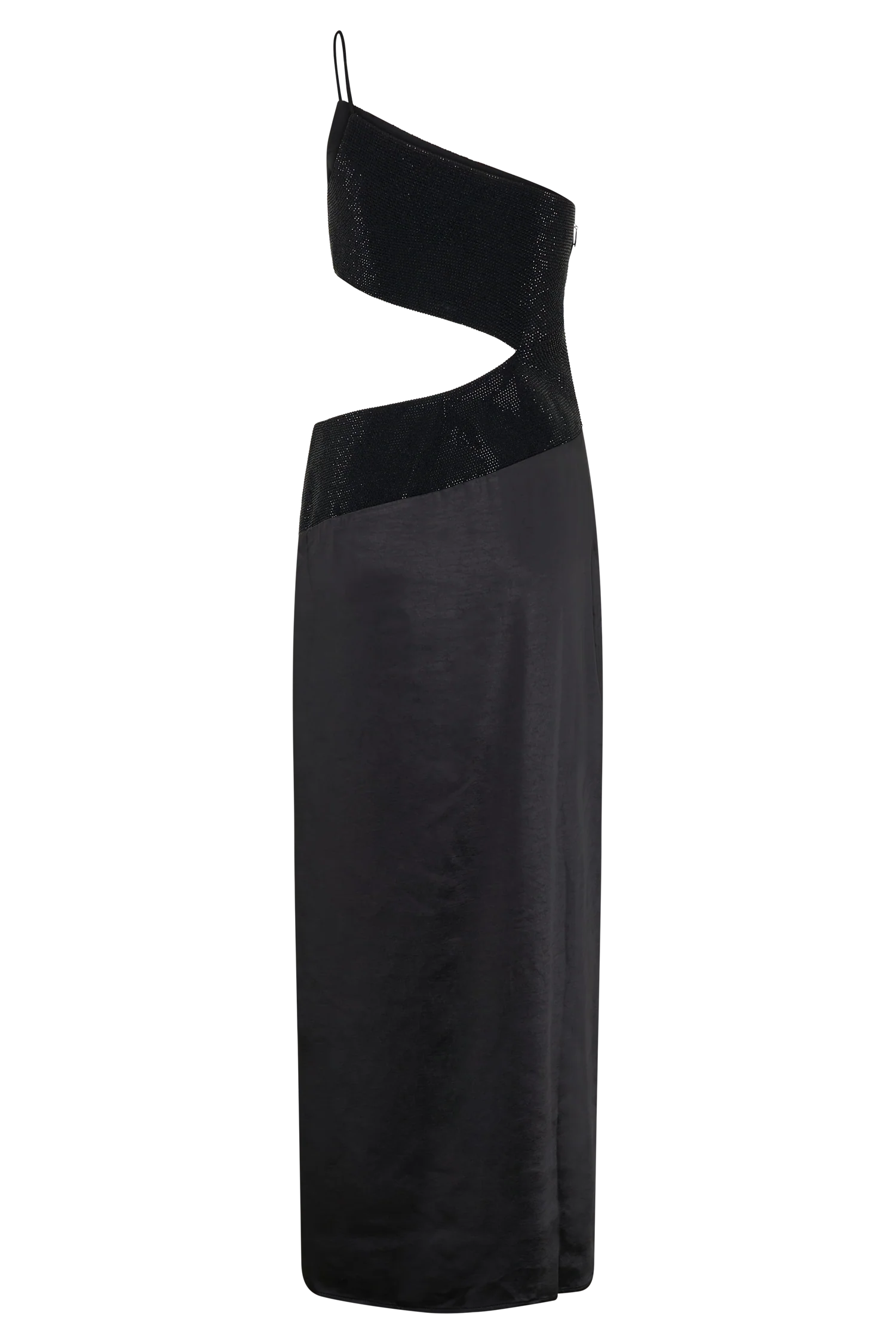 Athena One Shoulder Diamante Maxi Dress - Black