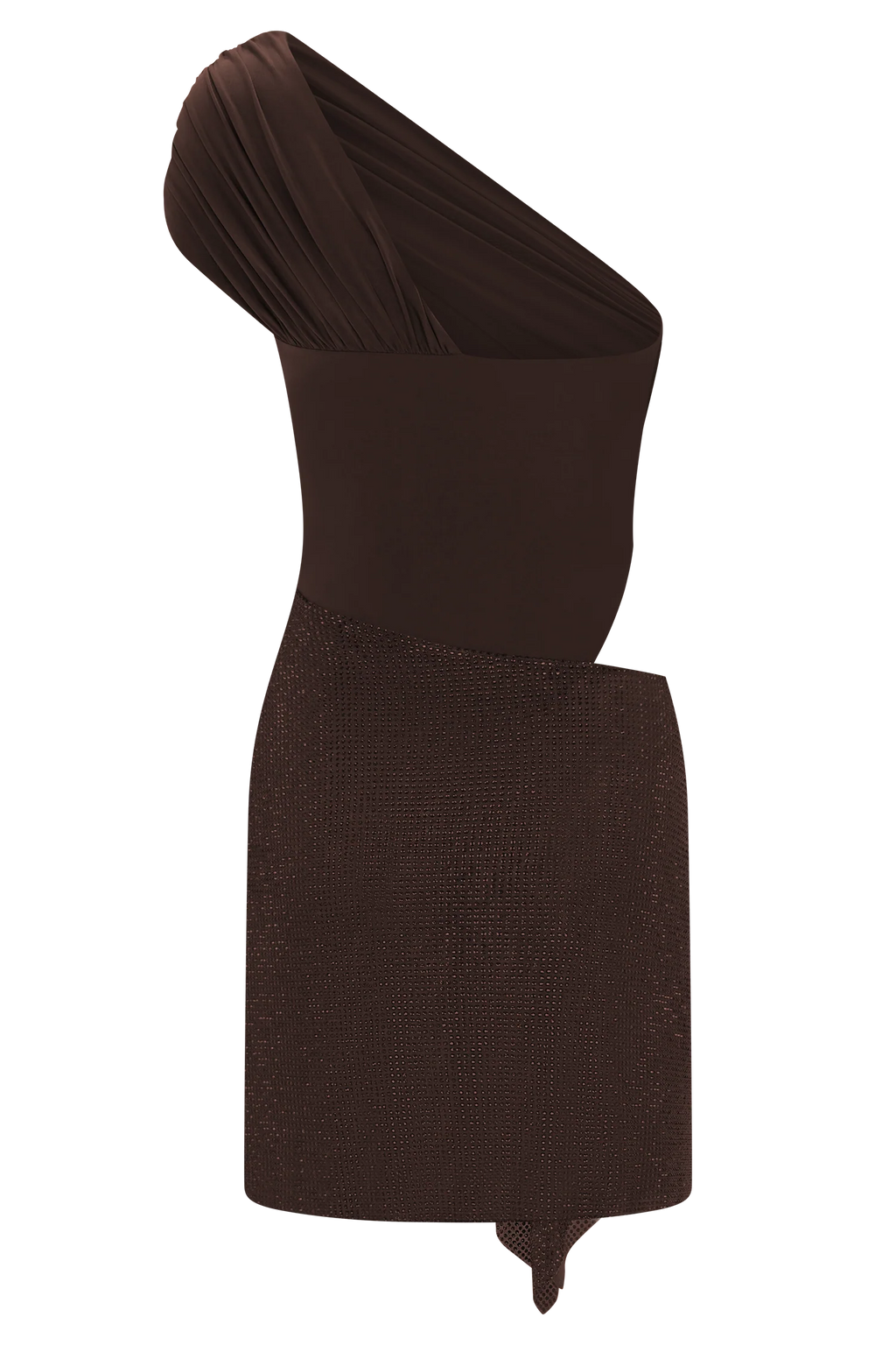 Paisley Slinky And Diamante Mini Dress - Chocolate