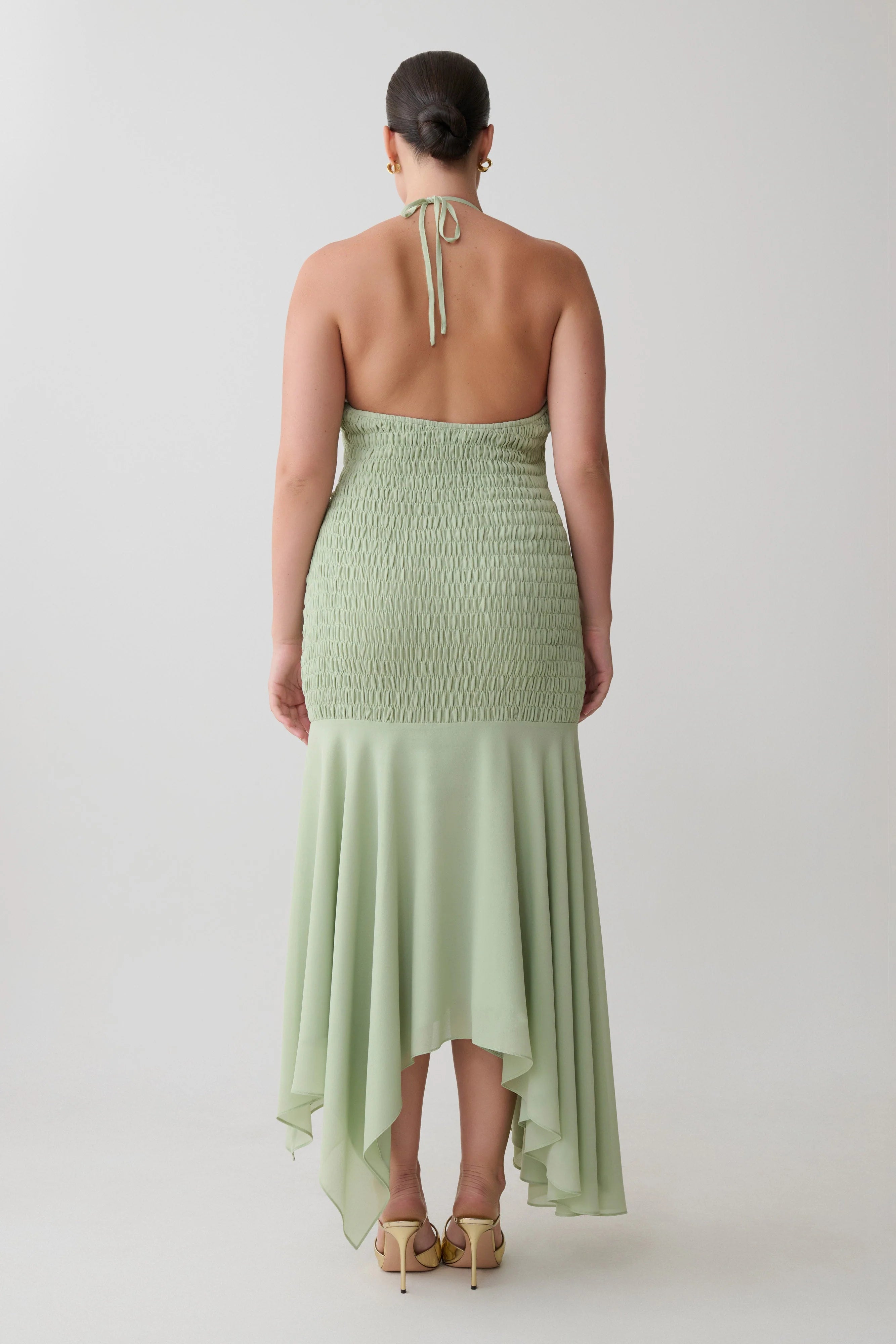 Evelyn Shirred Chiffon Maxi Dress - Sage