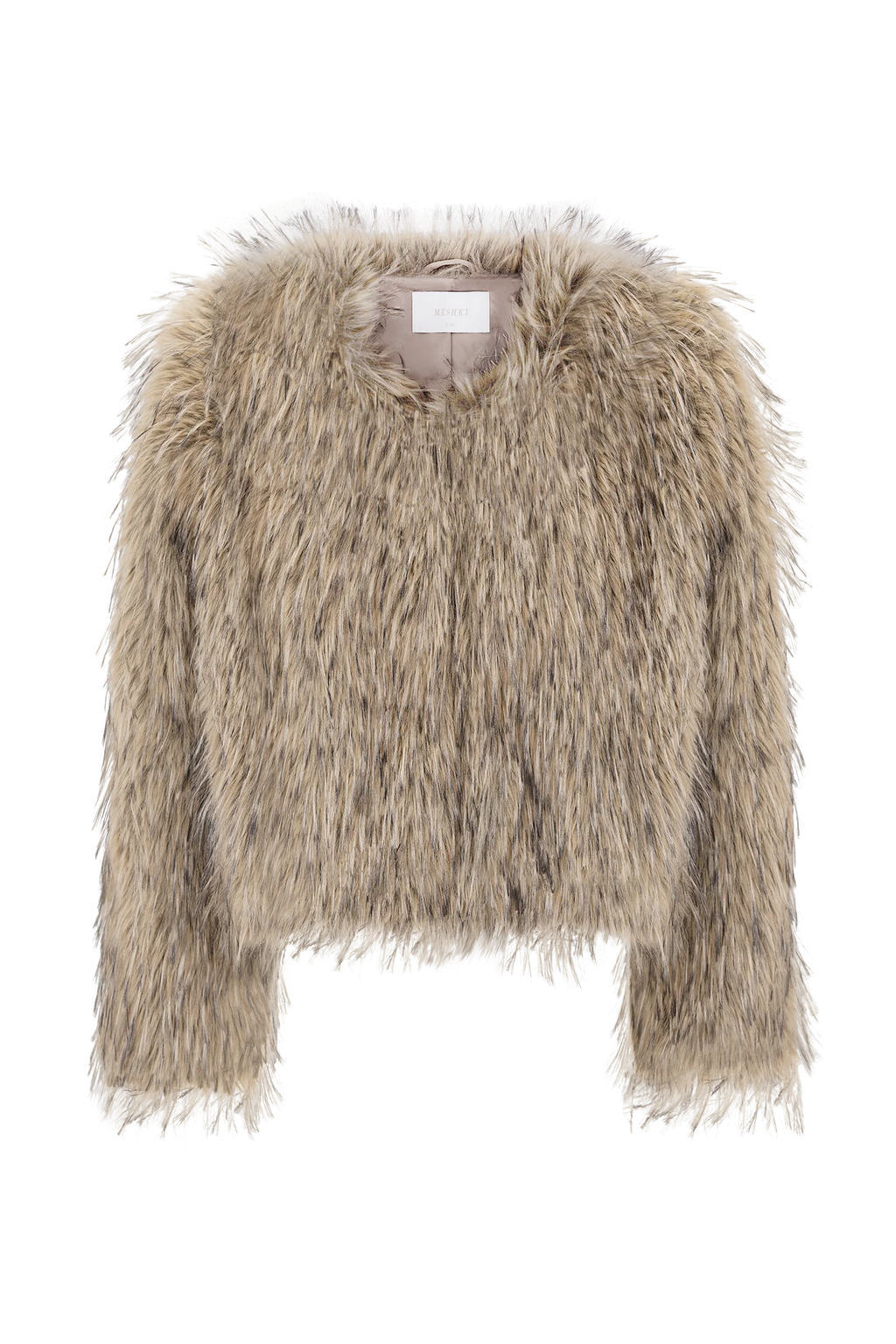 Ottie Mongolian Faux Fur Cropped Jacket - Brown Multi