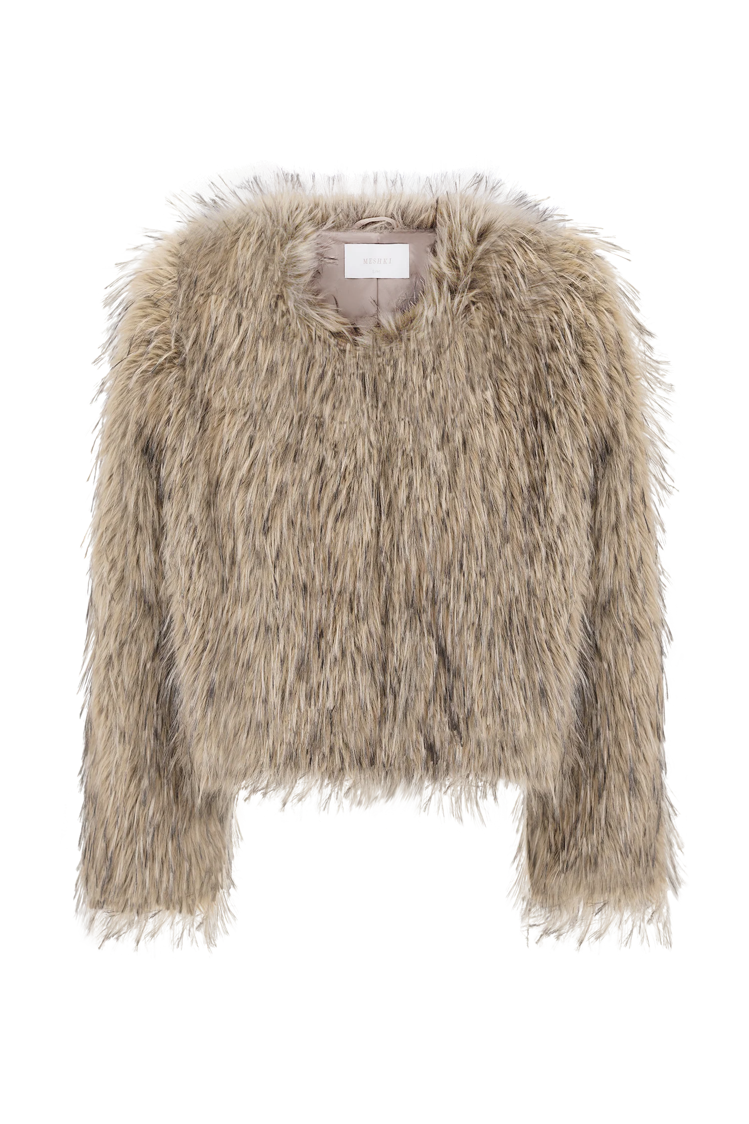 Ottie Mongolian Faux Fur Cropped Jacket - Brown Multi