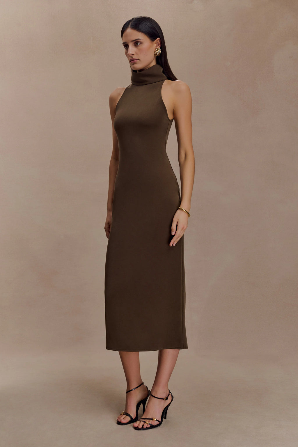Kennedy High Neck Midi Dress - Chocolate