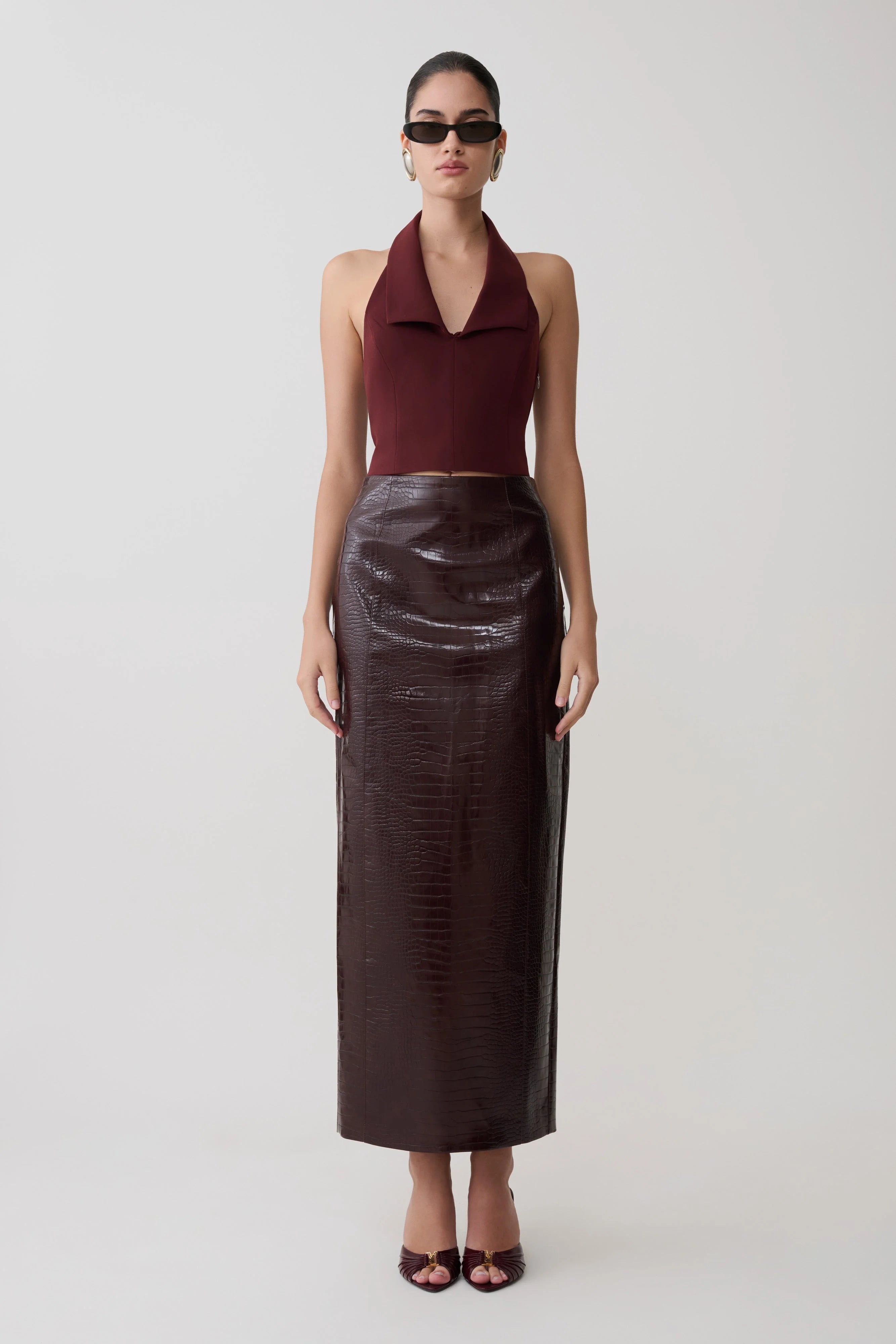 Calla Collared Sleeveless Halter Top - Merlot