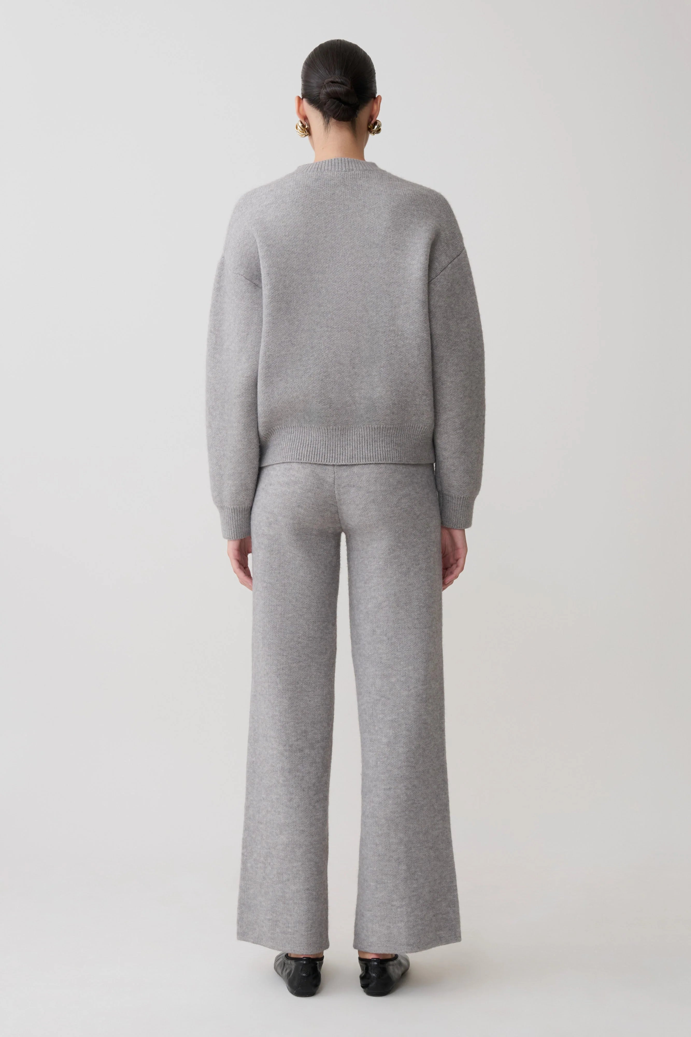 Evan Knit Wide Leg Pants - Grey Marle