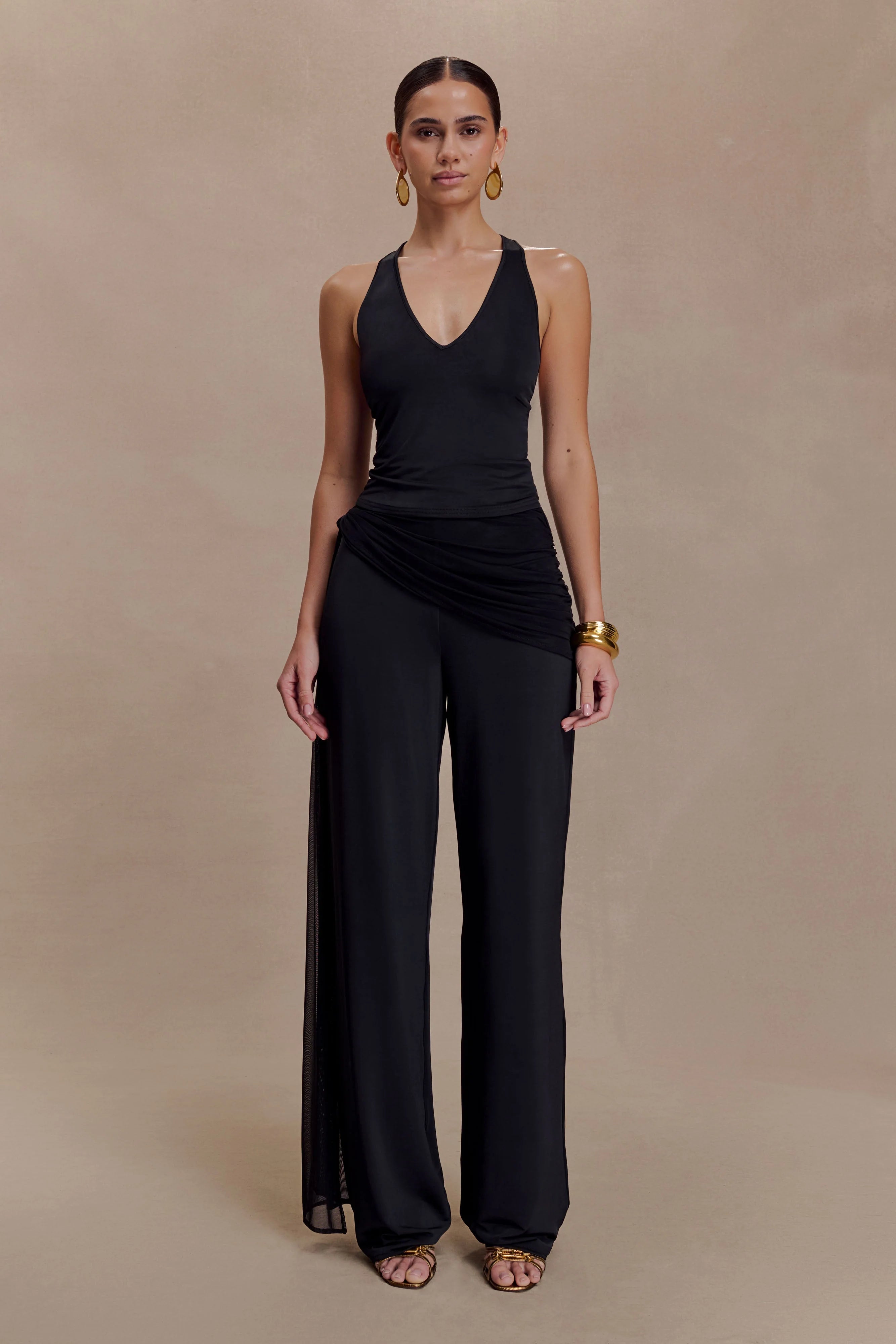 Aspyn Slinky And Mesh Top - Black