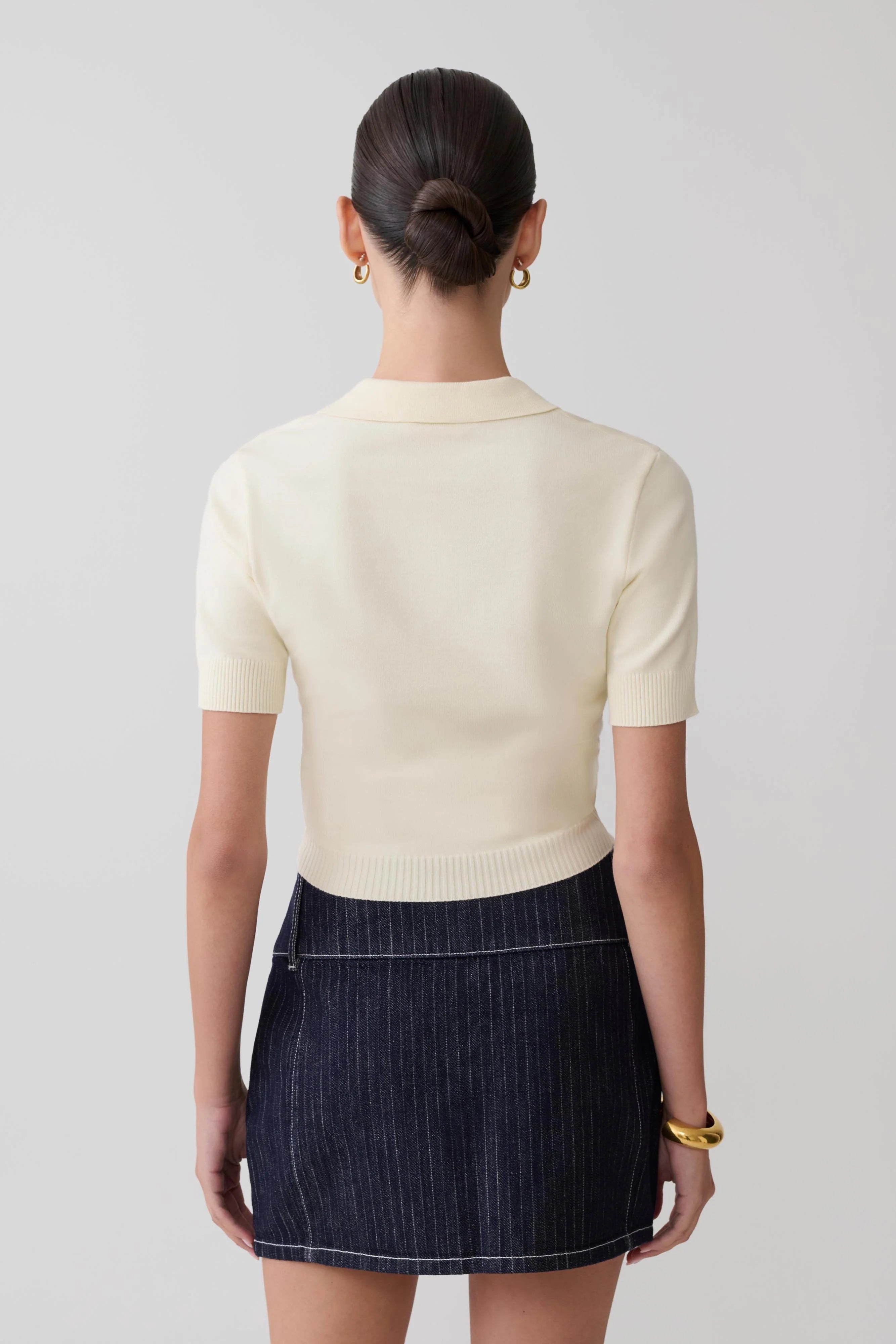 Loraine Mid Rise Denim Mini Skirt - Indigo Pinstripe