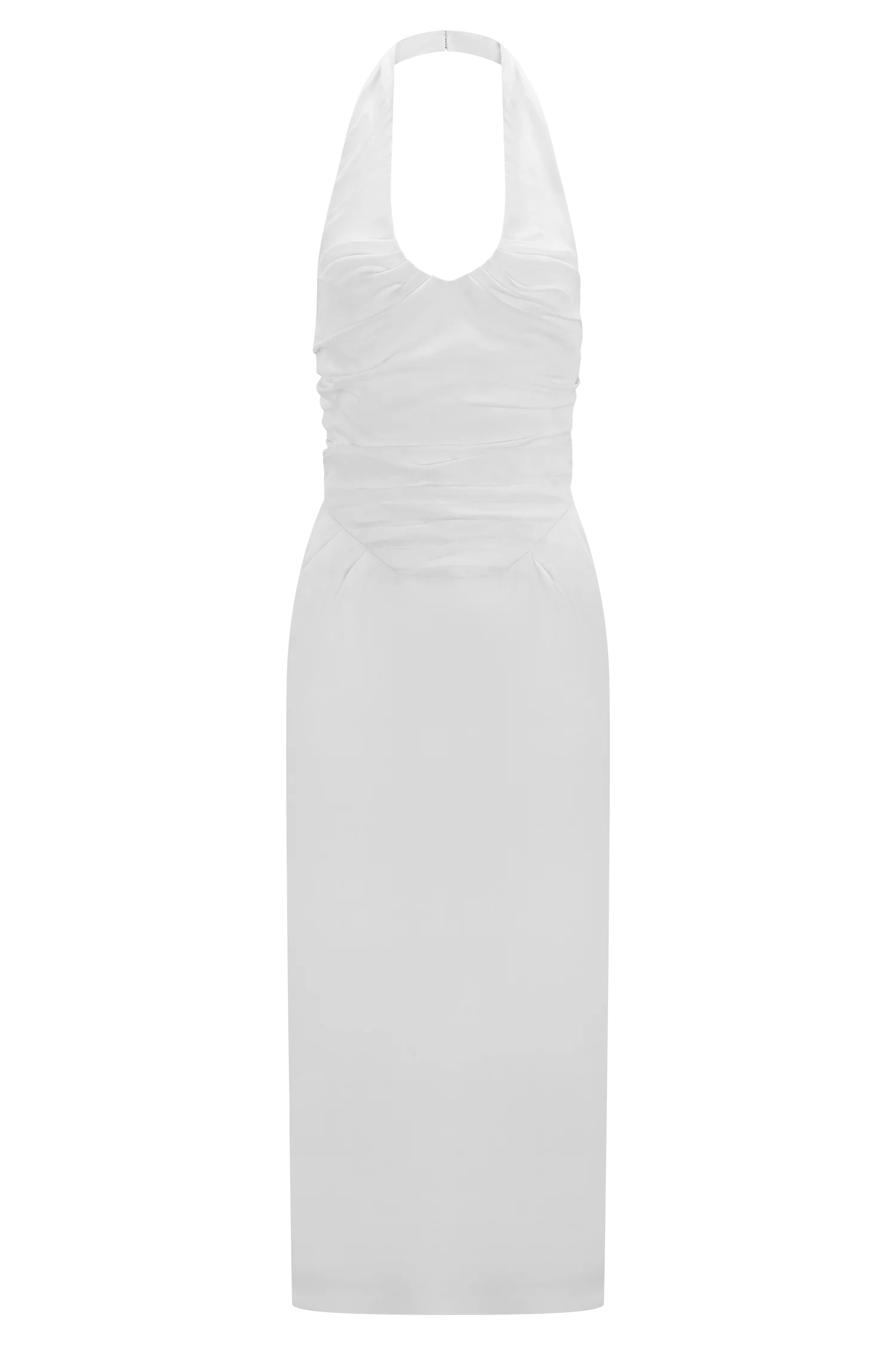 Daniela Ruched Halter Midi Dress - White