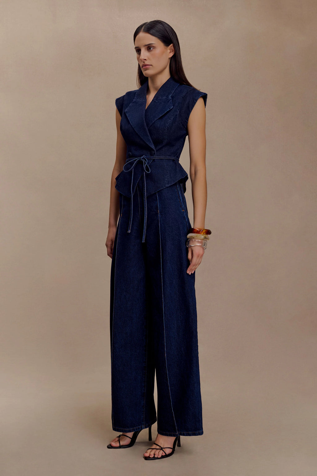 Charley Structured Tie Denim Top - Indigo Blue