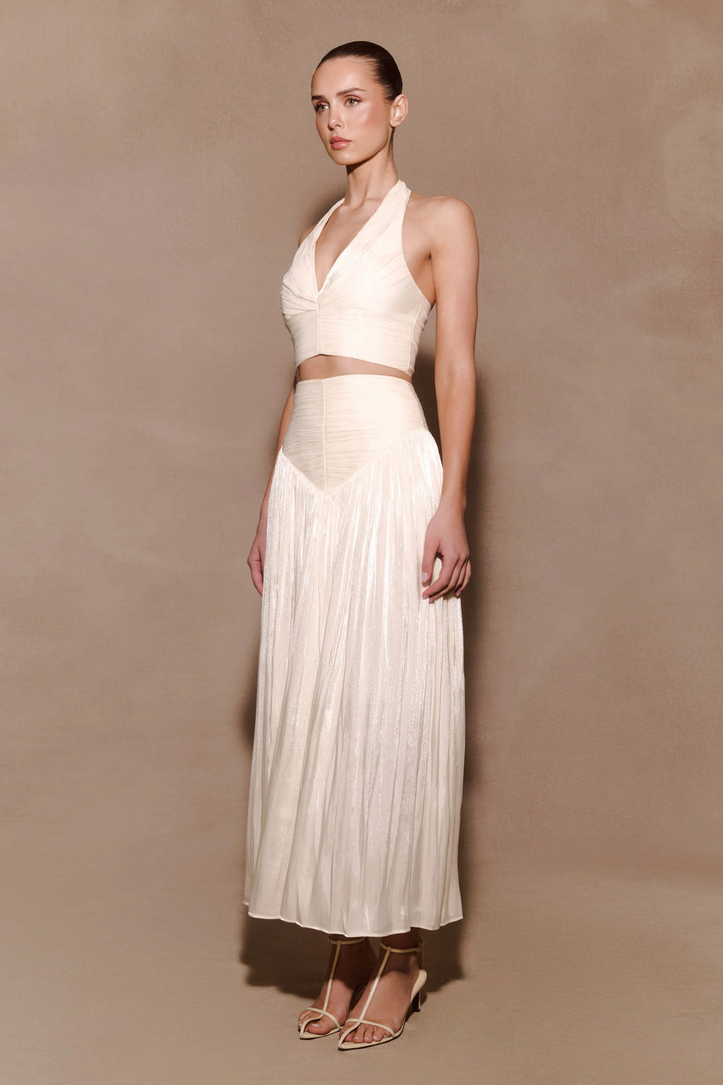 Makena Gathered V Neck Top - Opal White