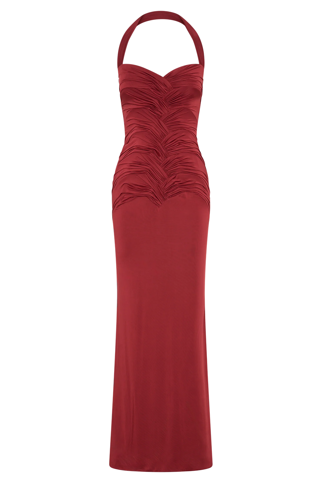 Hoai Gathered Slinky Halter Maxi Dress - Deep Red