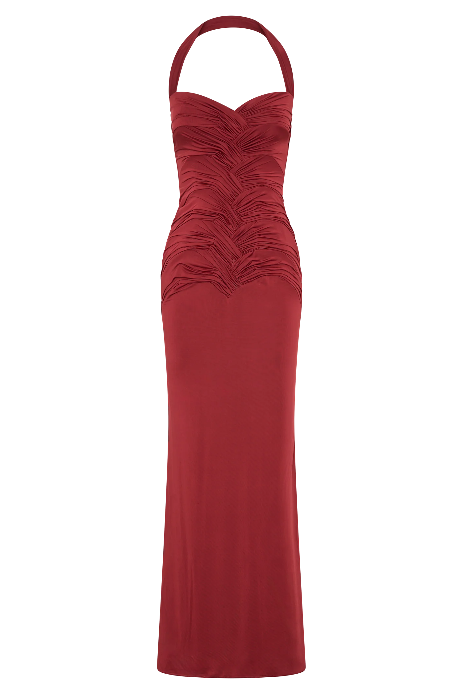Hoai Gathered Slinky Halter Maxi Dress - Deep Red