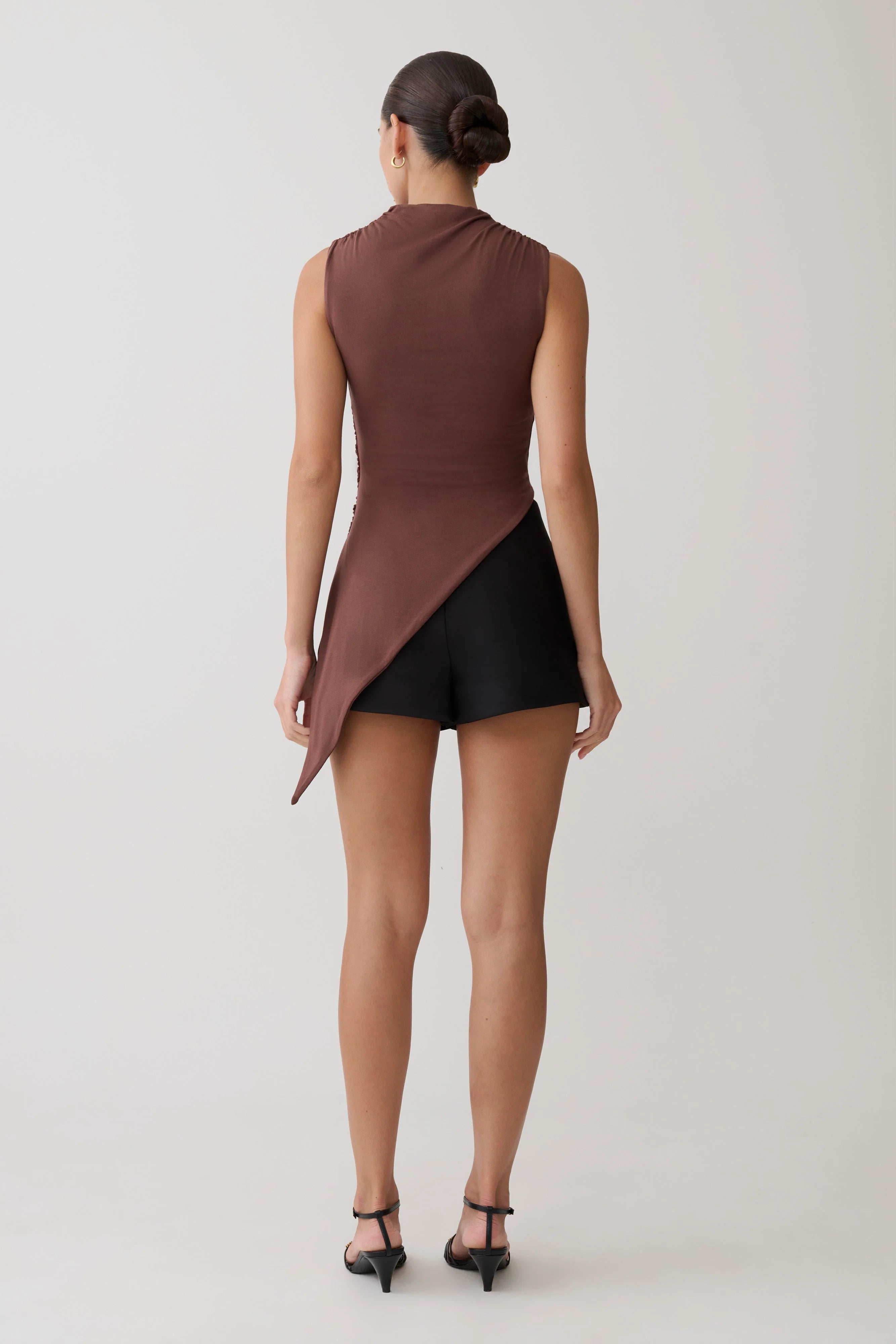 Suong High Neck Gathered Top - Mocha