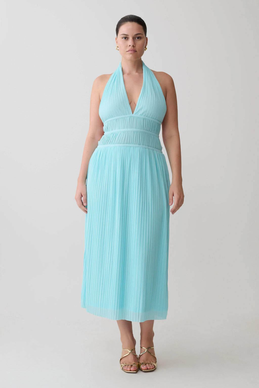Thien Cowl Halter Midi Dress - Blue