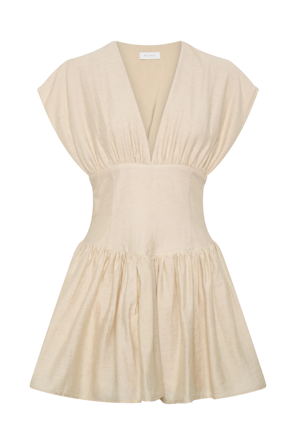 Arabella Cinched Waist Linen Mini Dress - Natural