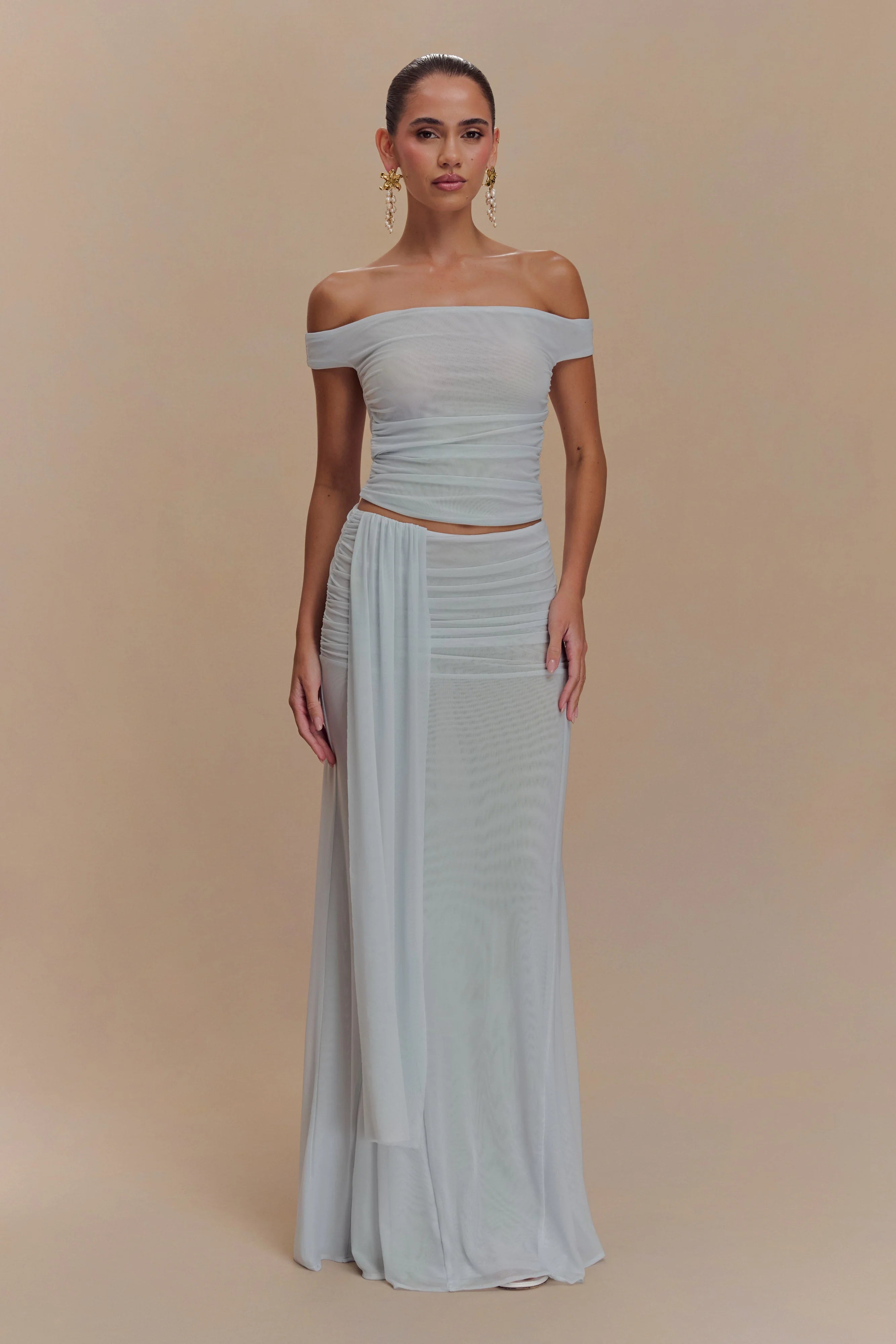 Arna Mesh Maxi Skirt - Pale Blue