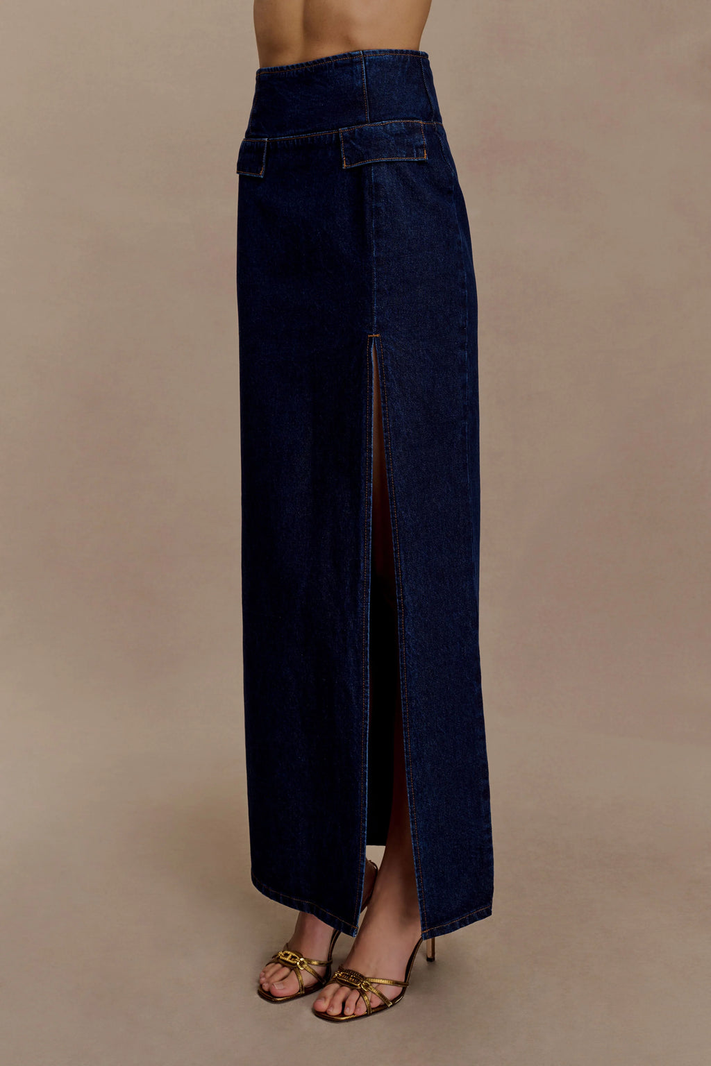 Maylena High Rise Denim Maxi Skirt - Indigo Blue