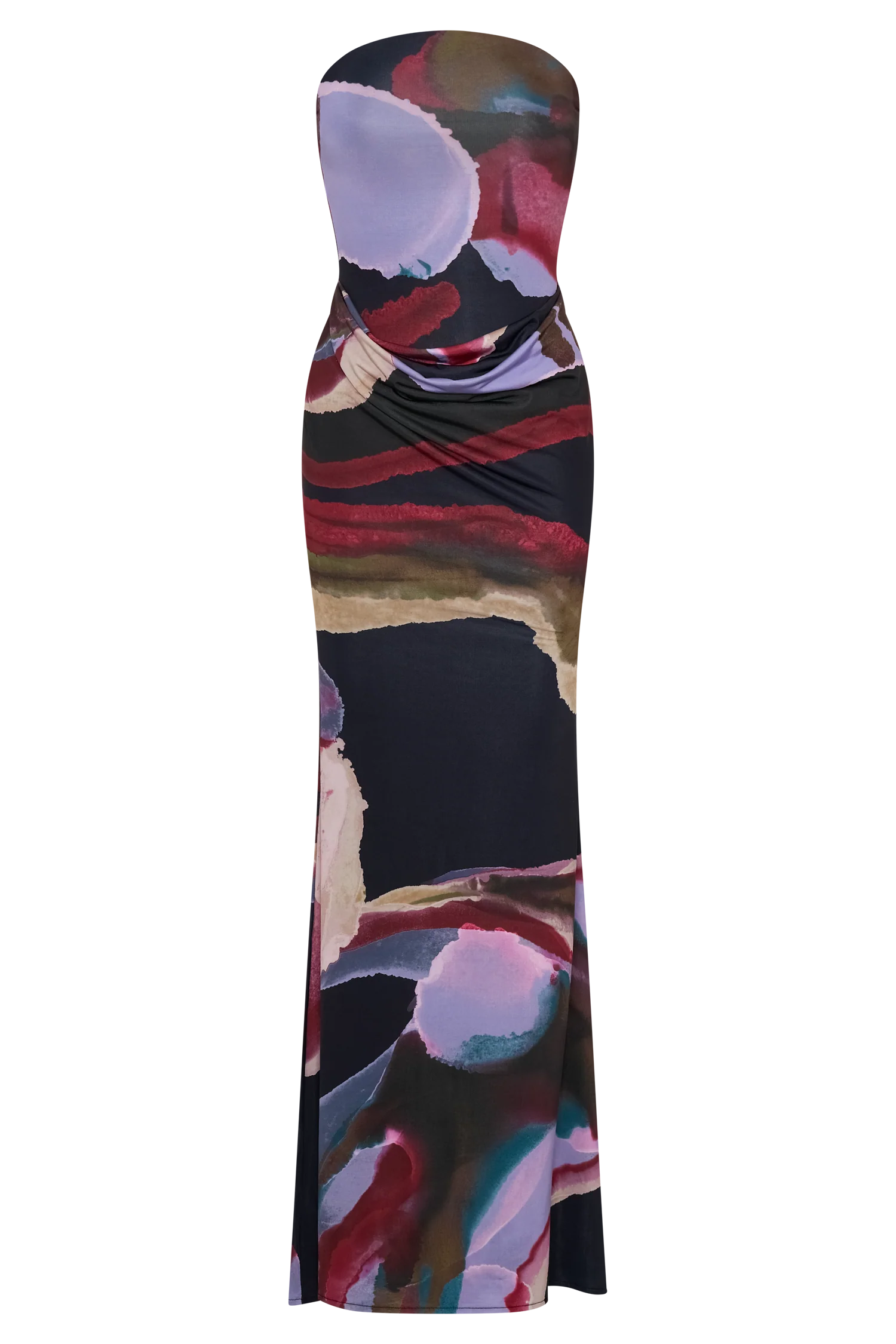 Madison Strapless Slinky Maxi Dress - Multi Fluid Reverie Print