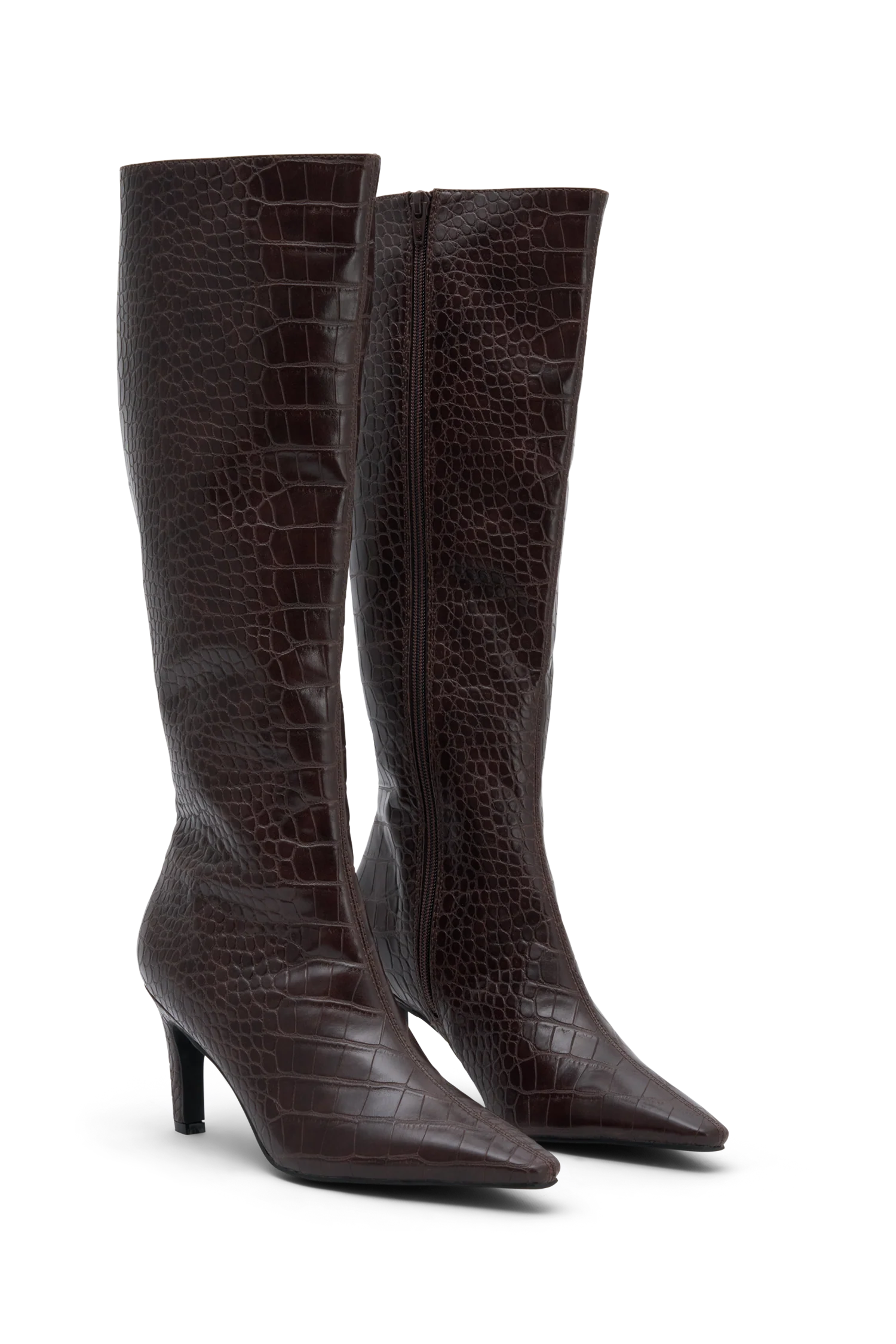 Sarah Faux Leather Crocodile Boot - Chocolate