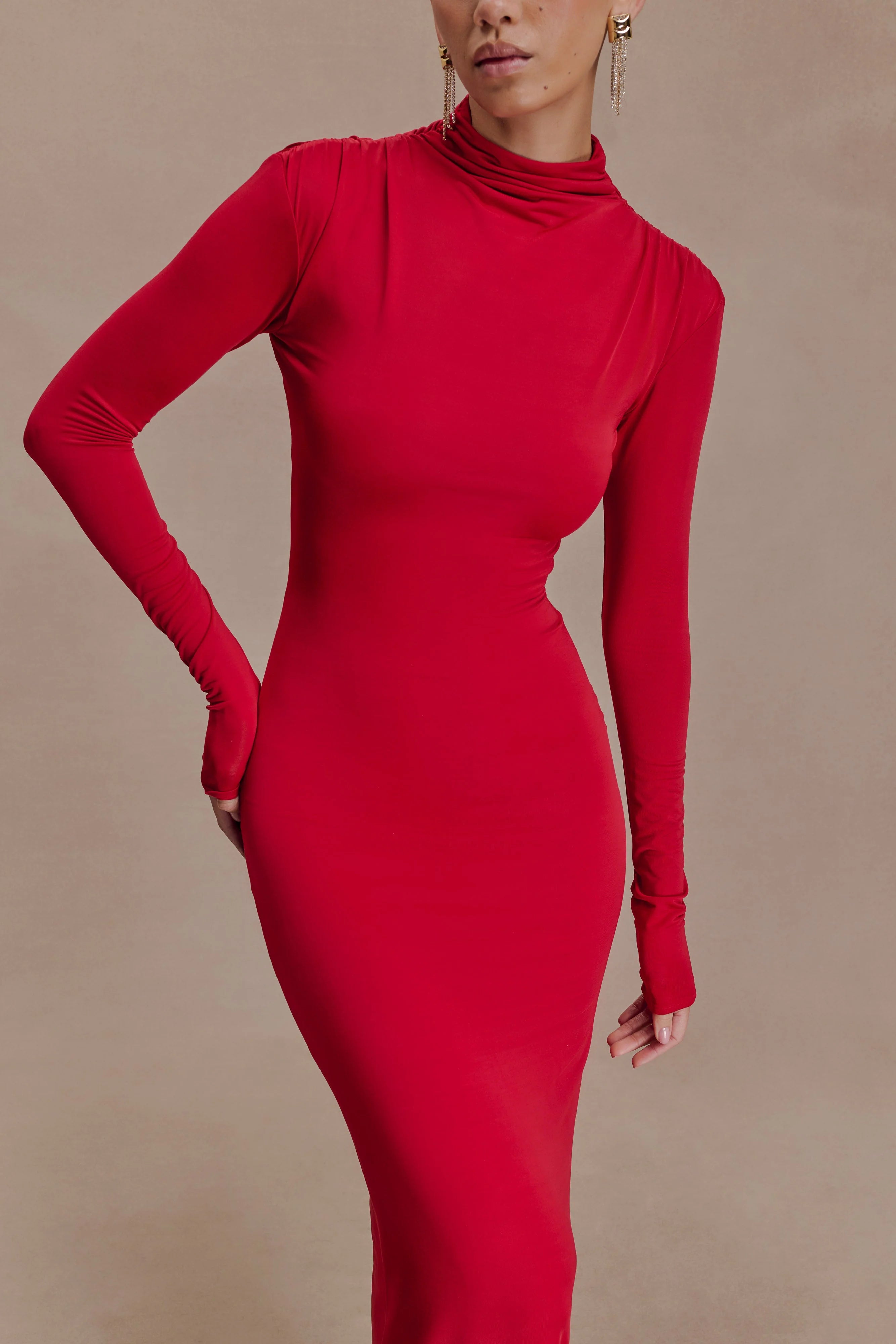 Kiyah Slinky Cut Out Maxi Dress - Red