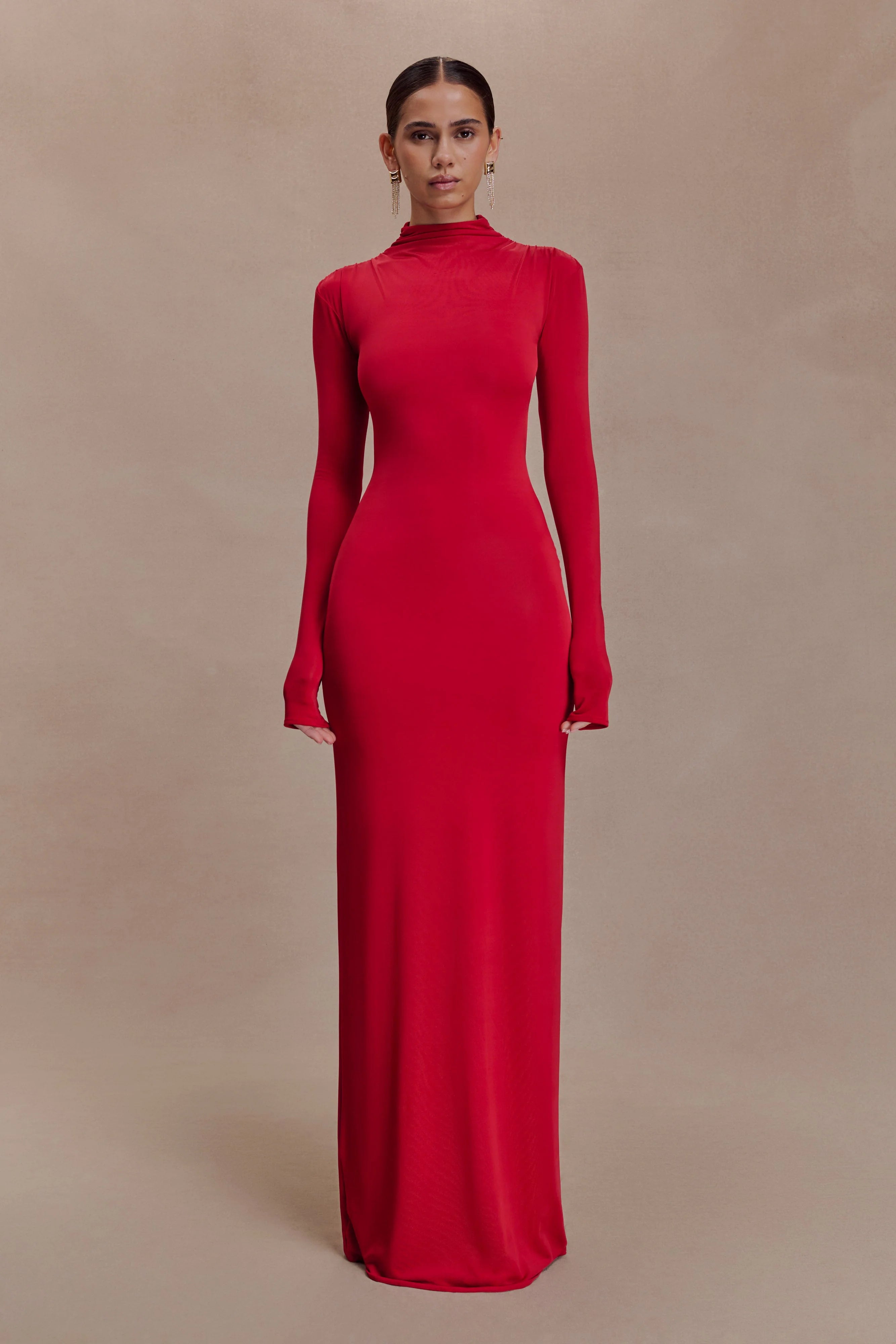 Kiyah Slinky Cut Out Maxi Dress - Red