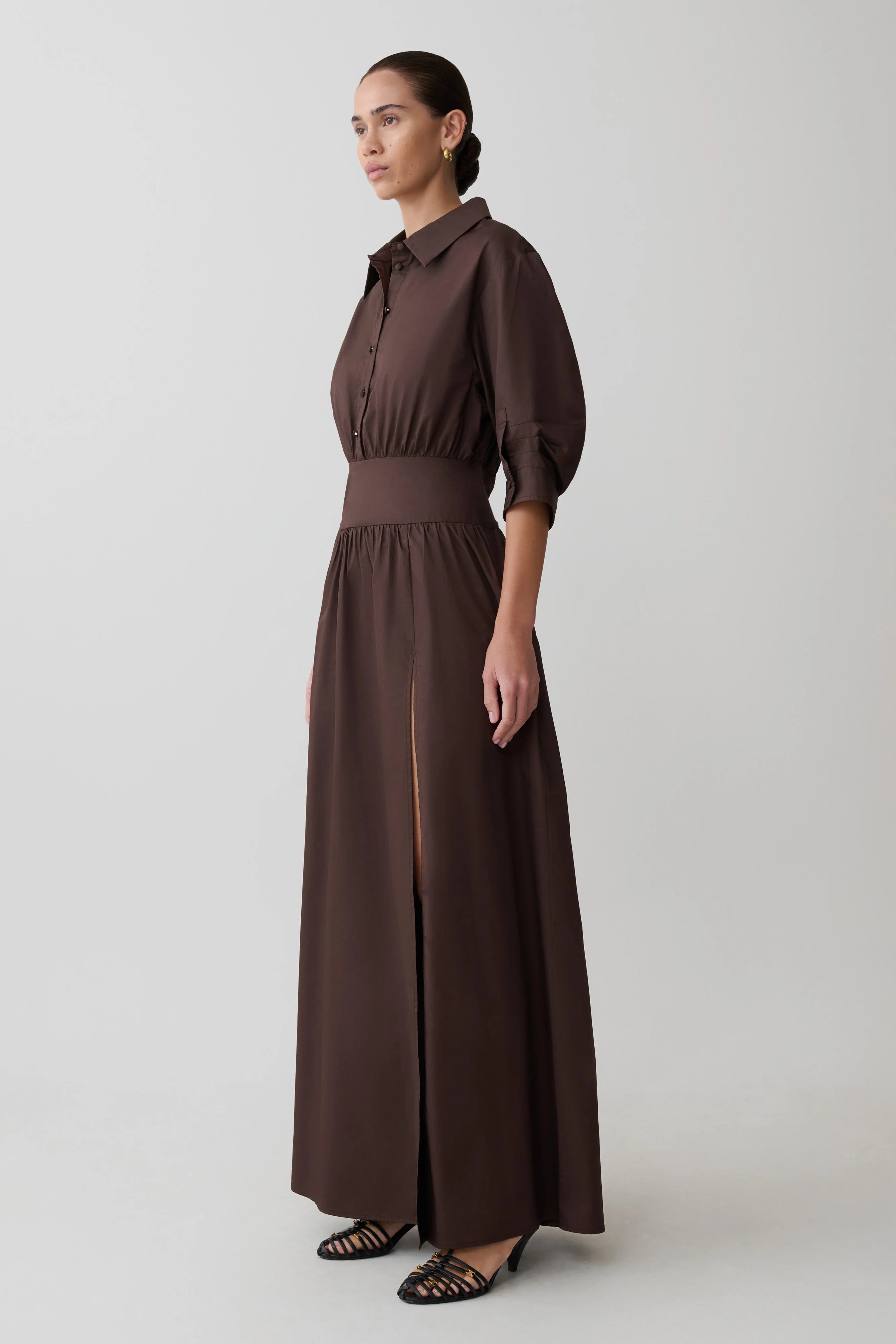 Isolde Long Sleeve Cotton Maxi Dress - Dark Chocolate