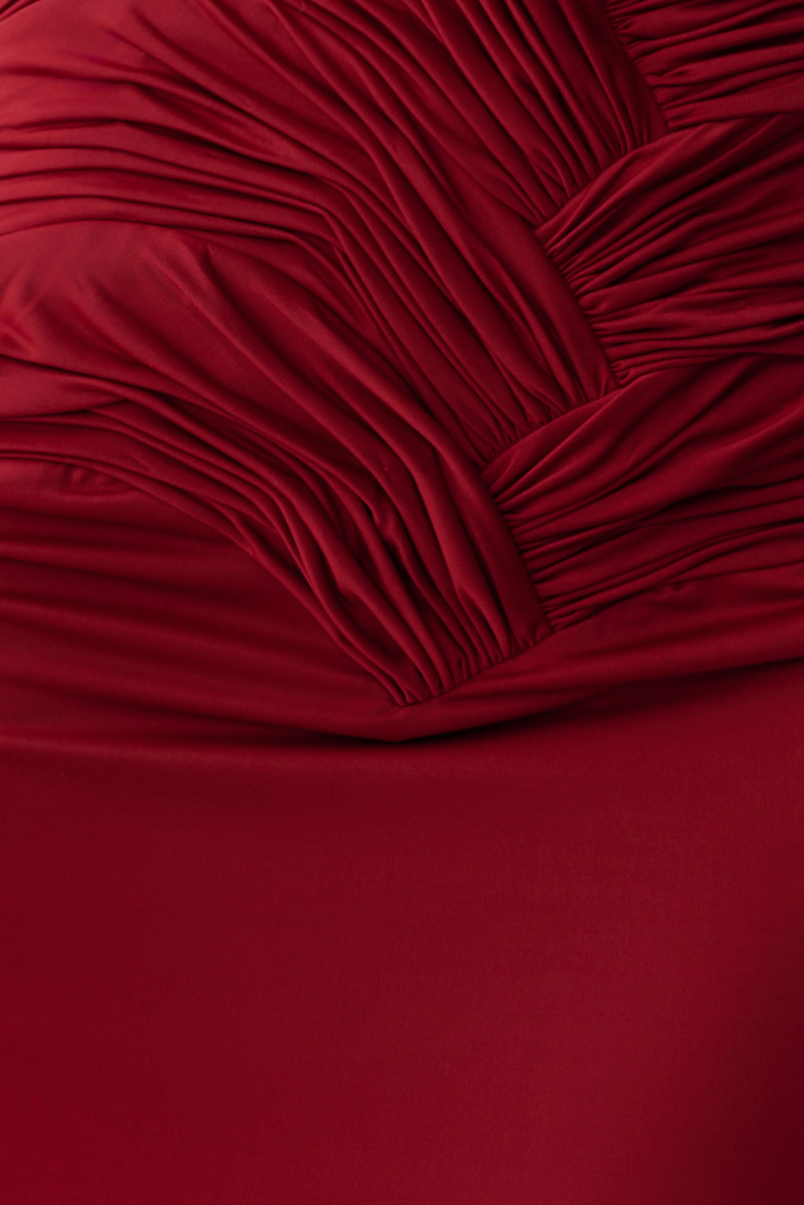Hoai Gathered Slinky Halter Maxi Dress - Deep Red