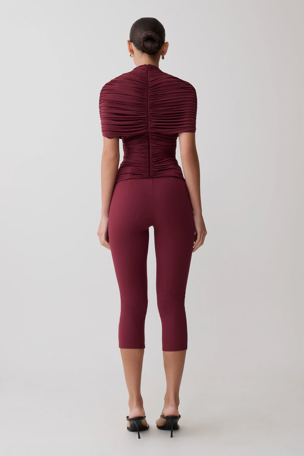 Linh Slinky High Neck Gathered Top - Mahogany