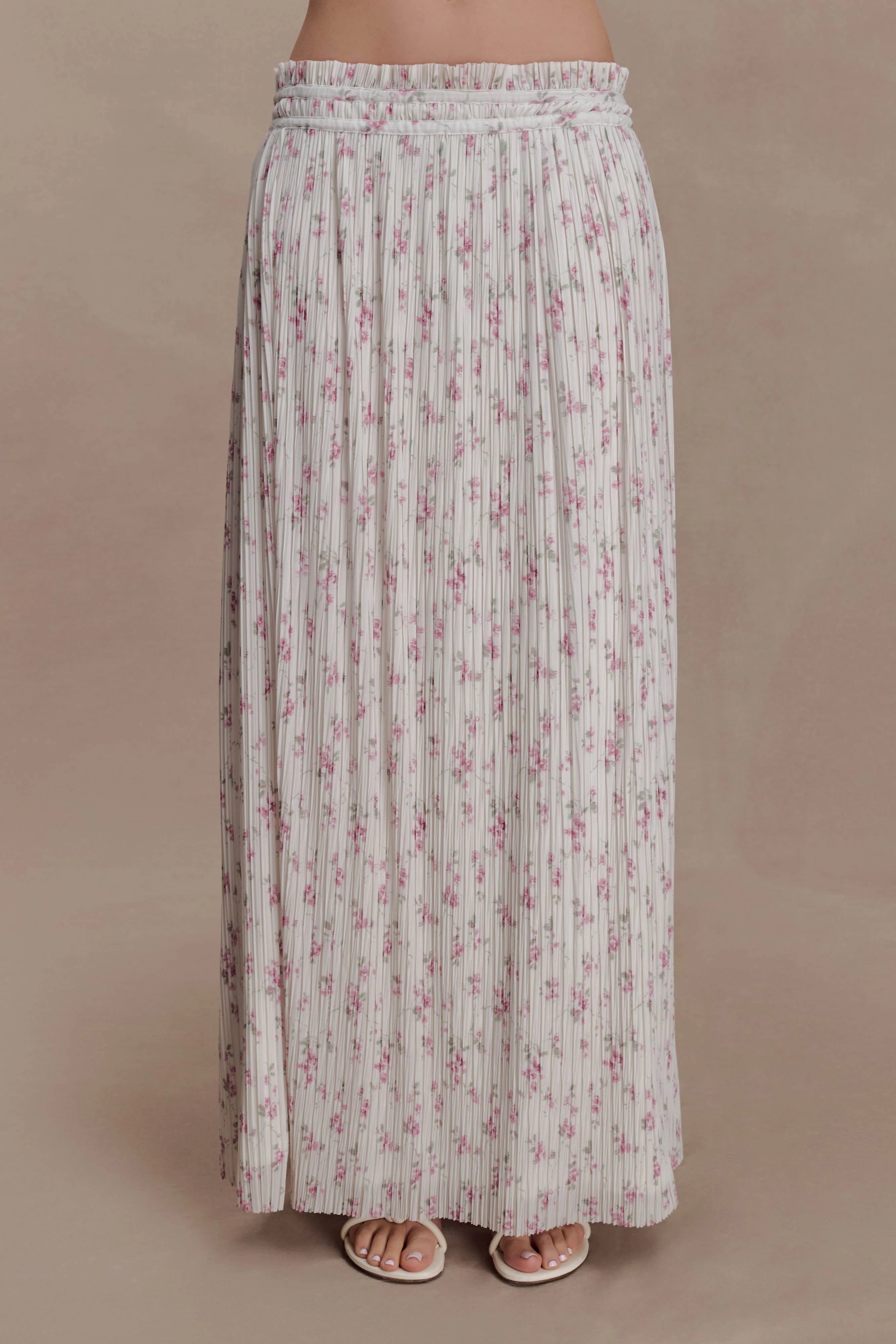 Amaris Gathered Plisse Maxi Skirt - Floral Ditsy Print