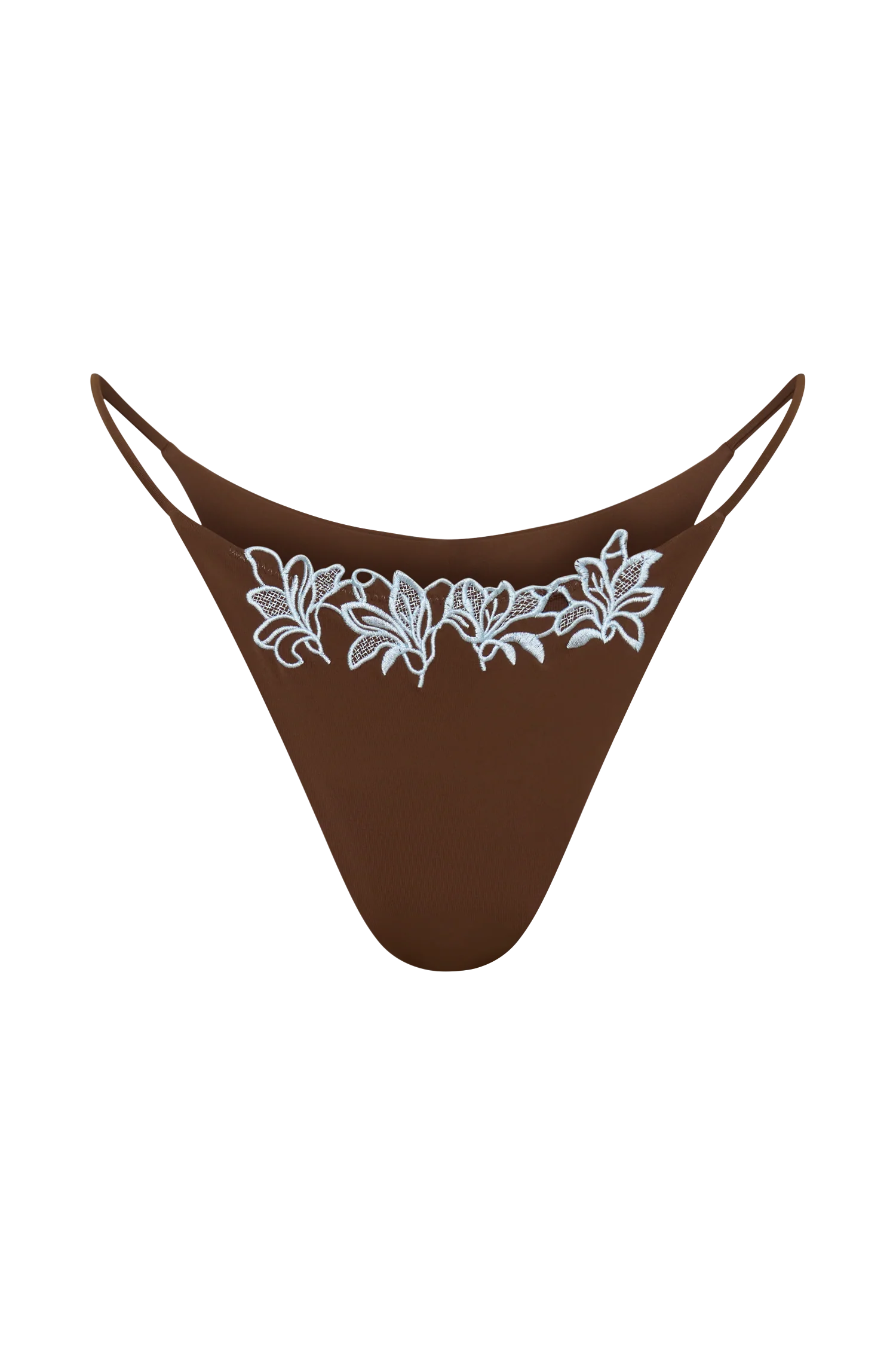 Bloom Embroidered Bikini Bottom - Chocolate With Pale Blue Embroidery
