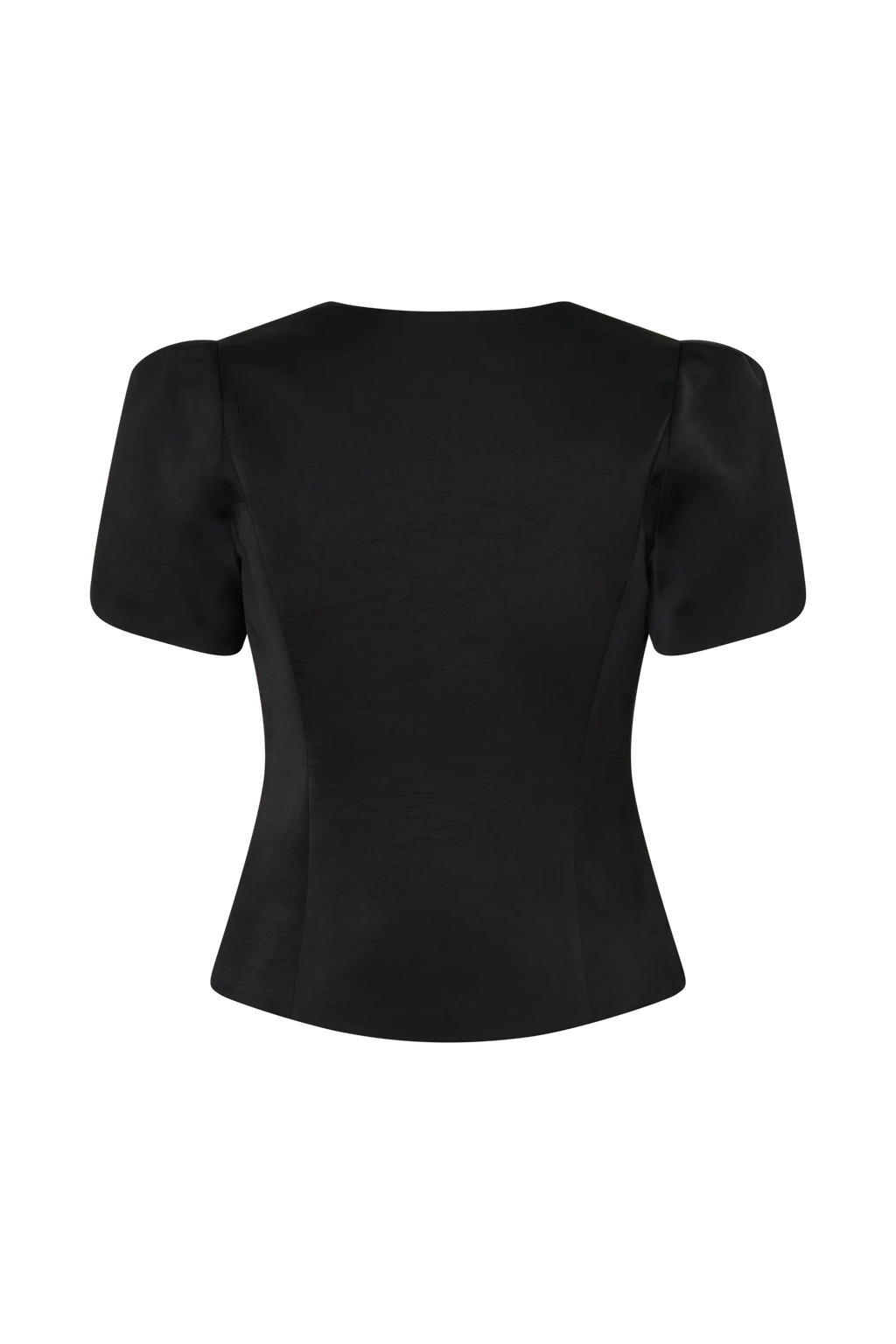Anne Short Sleeve Satin Top - Black