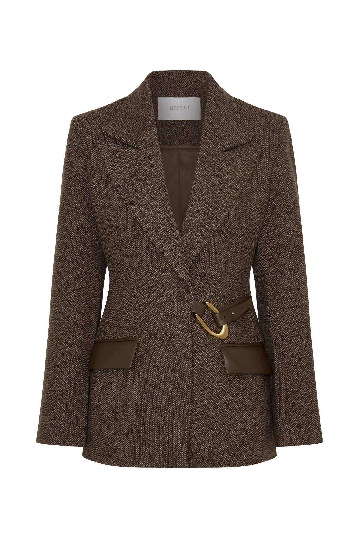Romy Structured Blazer With Hardware - Herringbone