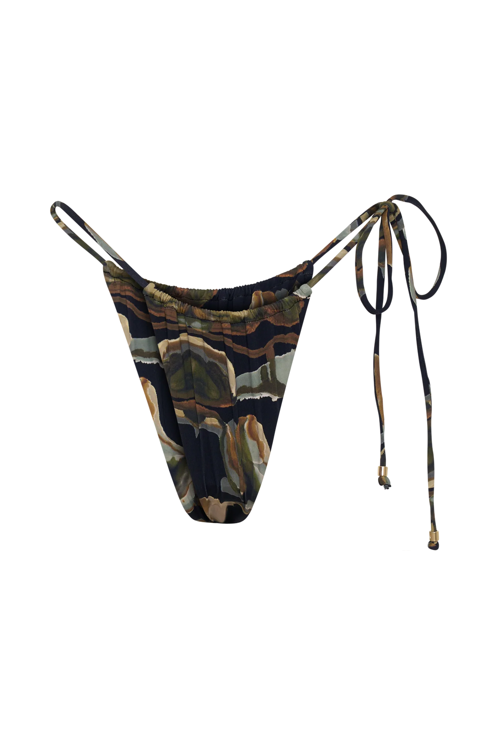 Andie Ruched String Side Bikini Brief - Green Fluid Reverie Print