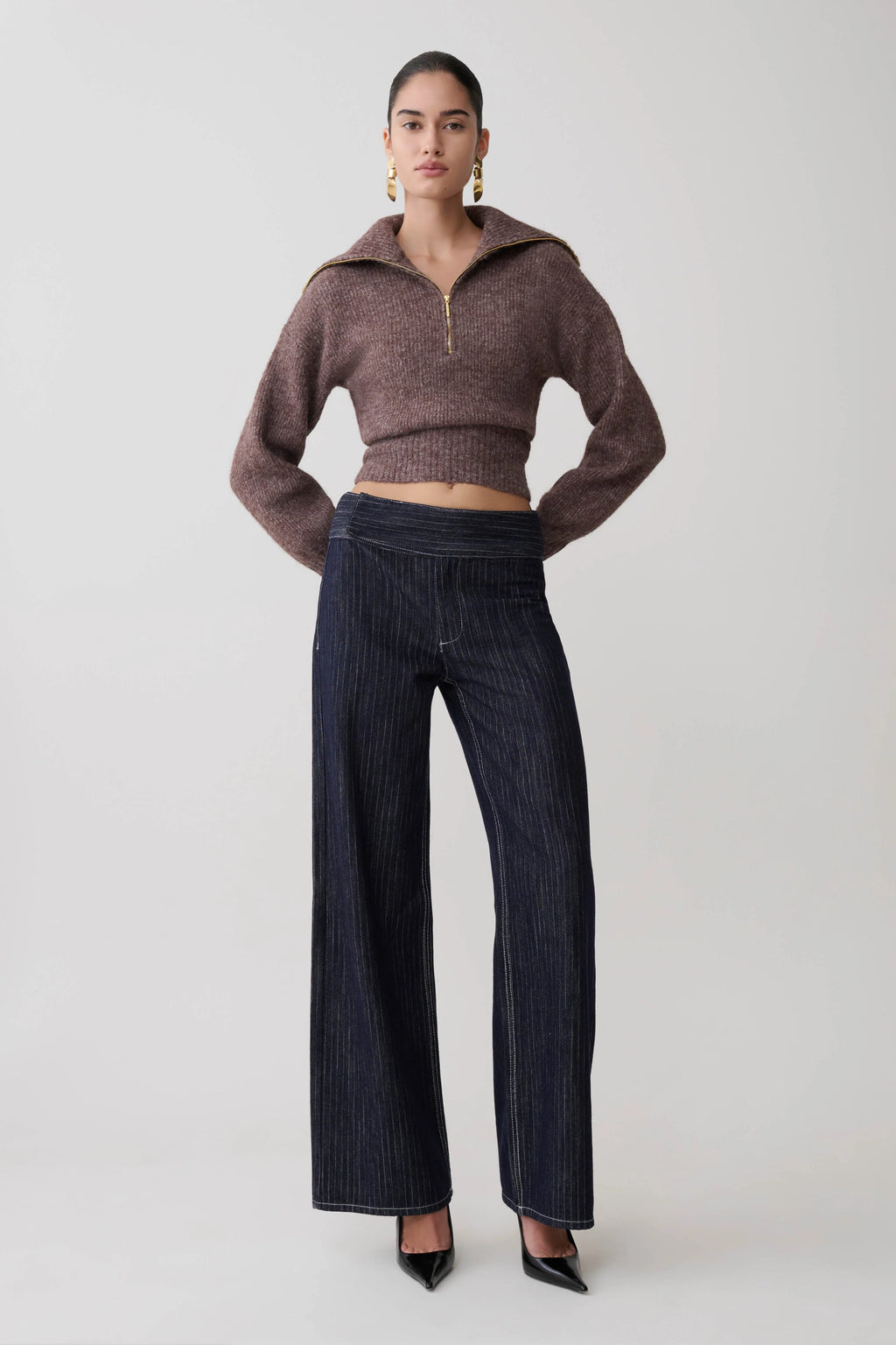 Skylaine Zip Knit Jumper - Brown Marle