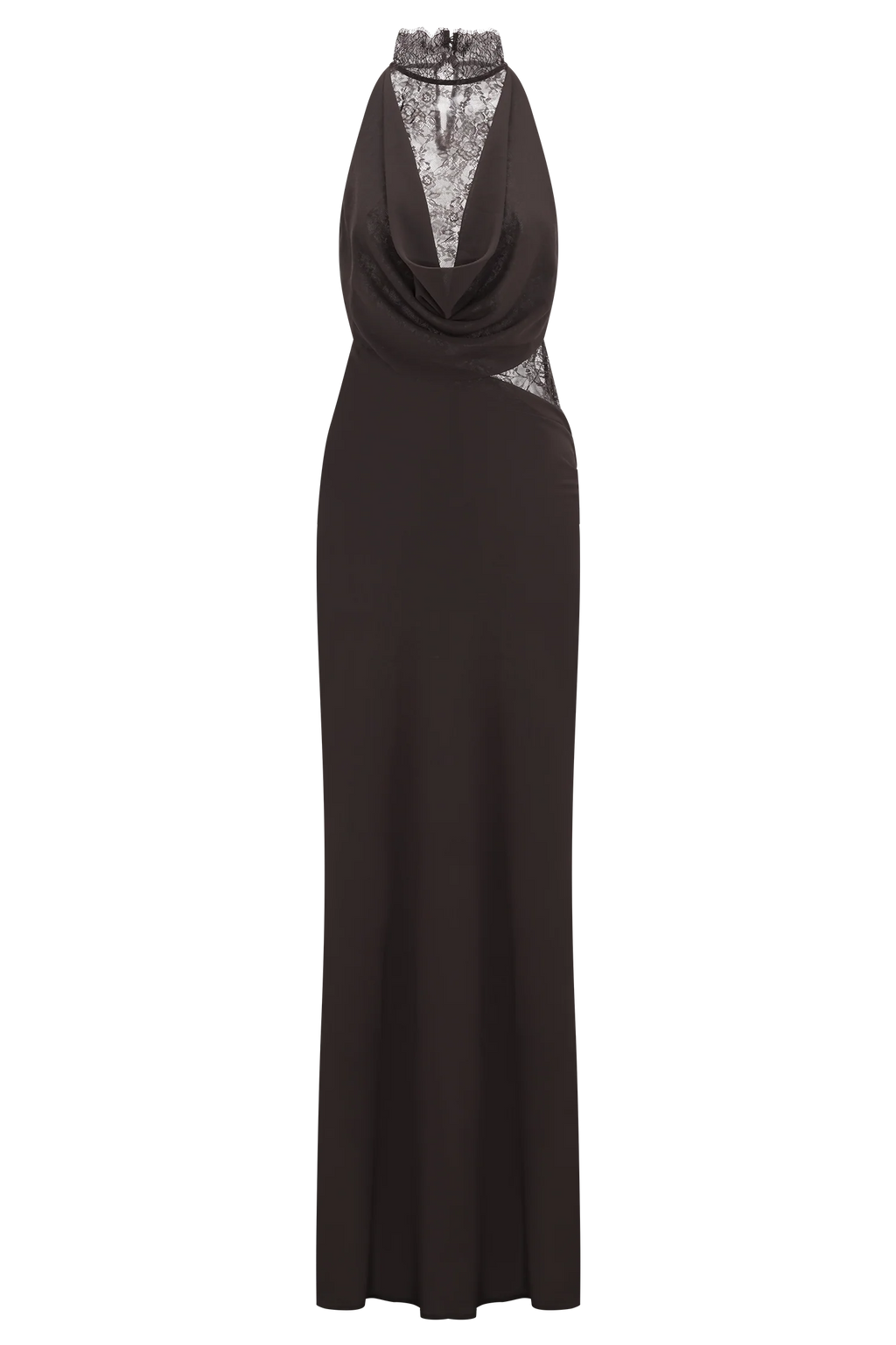 Arra Chiffon And Lace Halter Maxi Dress - Cacao Brown