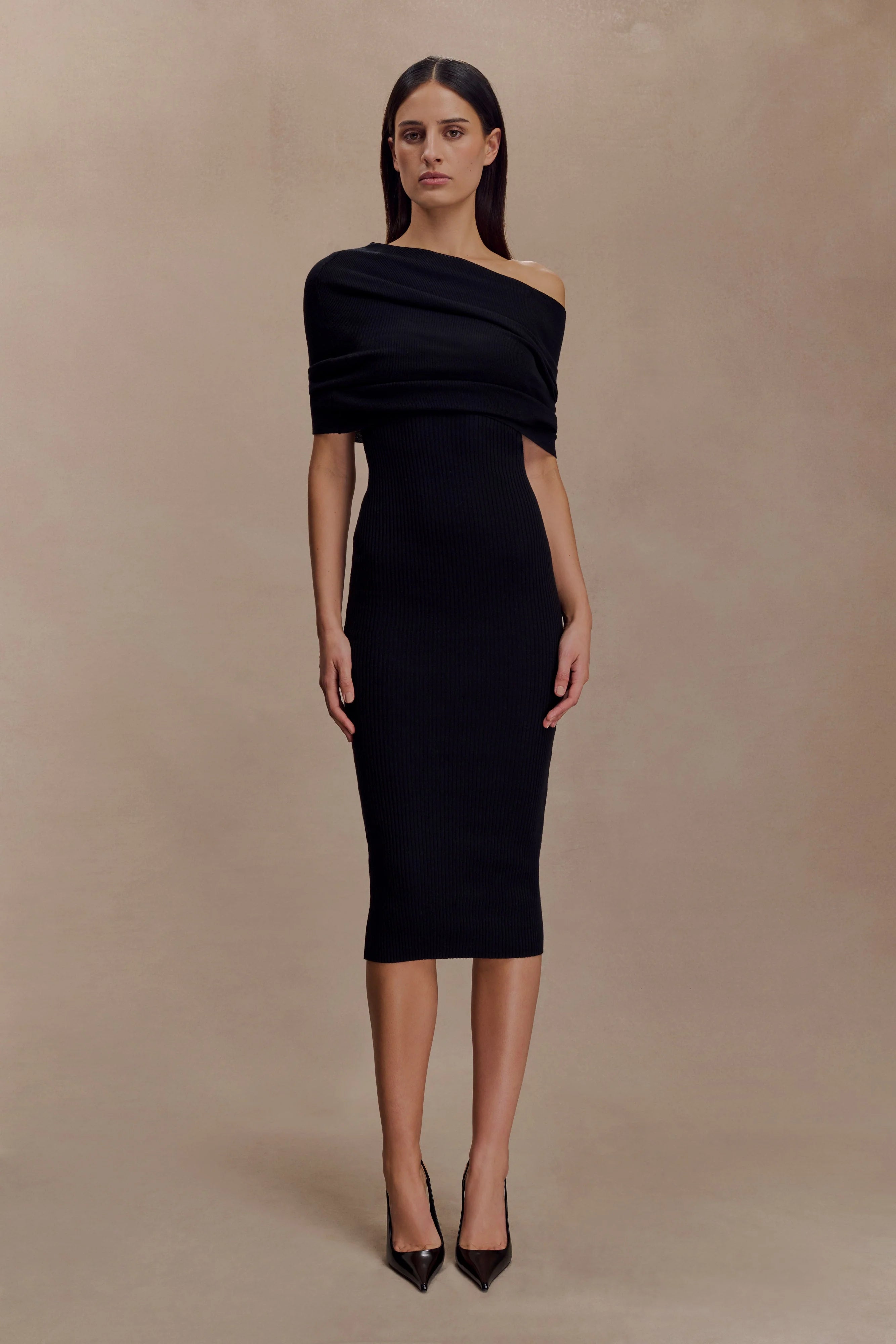 Zandie Cashmere Blend Knit Midi Dress - Black