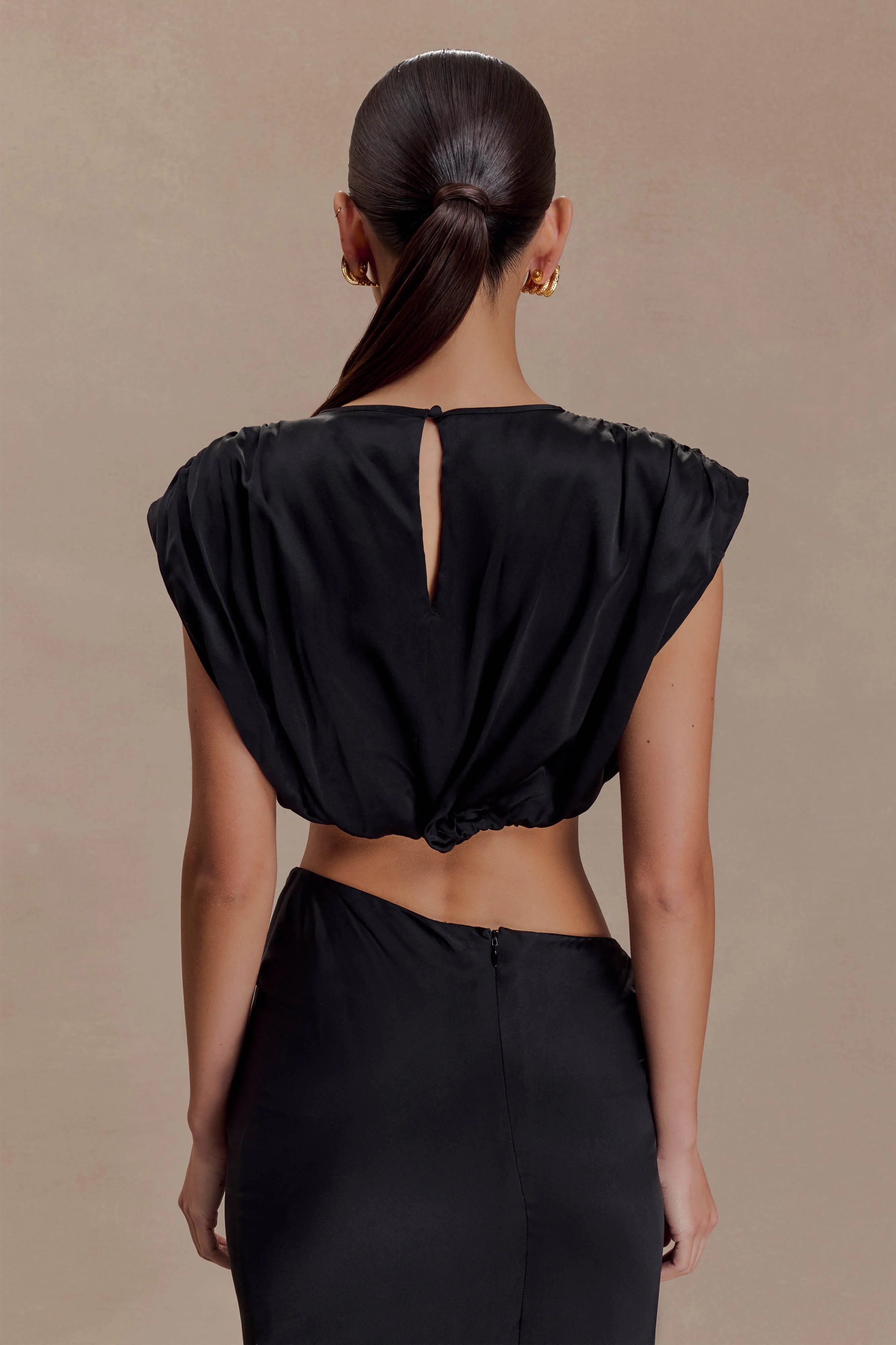 Zendaya Silk Crop Top - Black