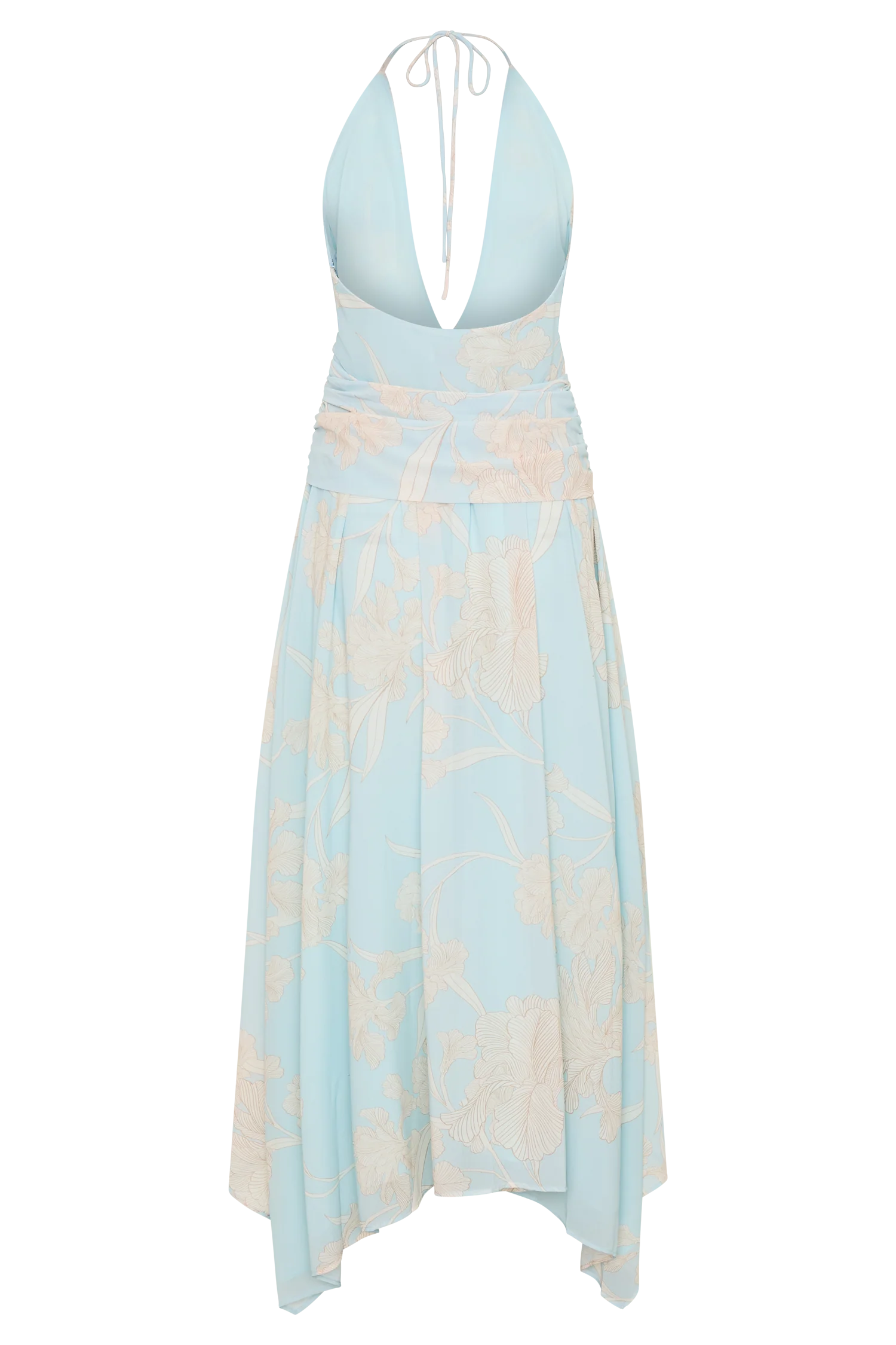 Cyra Plunge Chiffon Midi Dress - Blue Floral Print