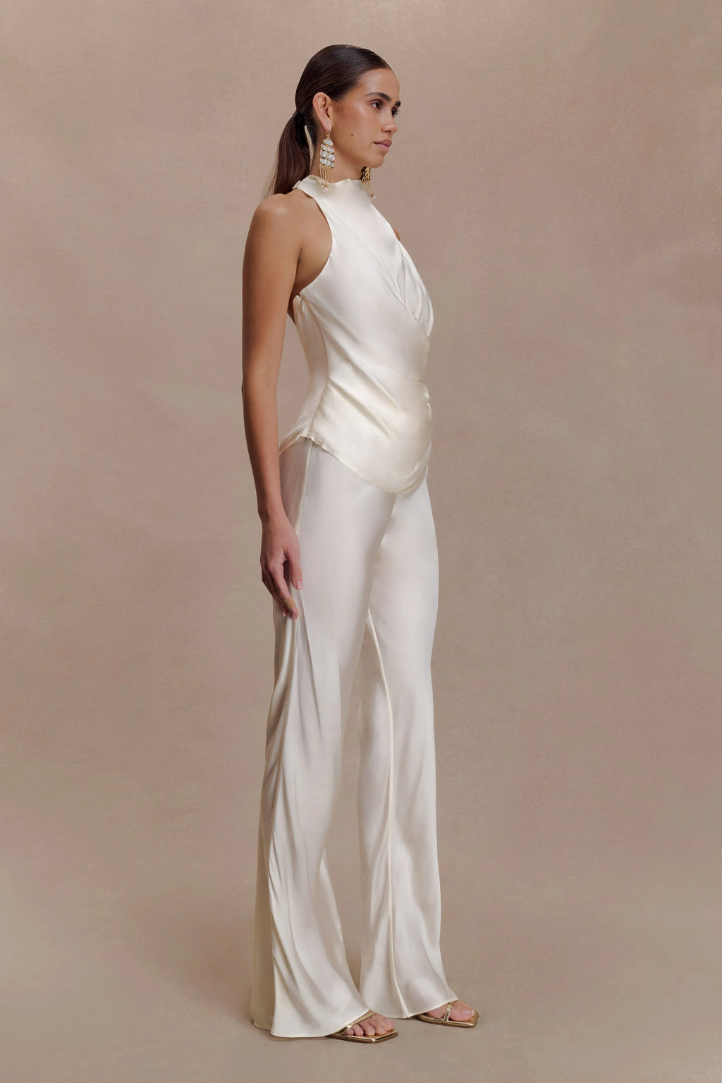 Bianca Satin Halter Top - Ivory