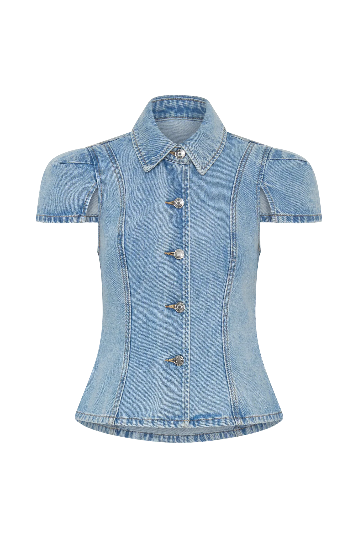 Bently Short Sleeve Denim Top - Washed Light Blue