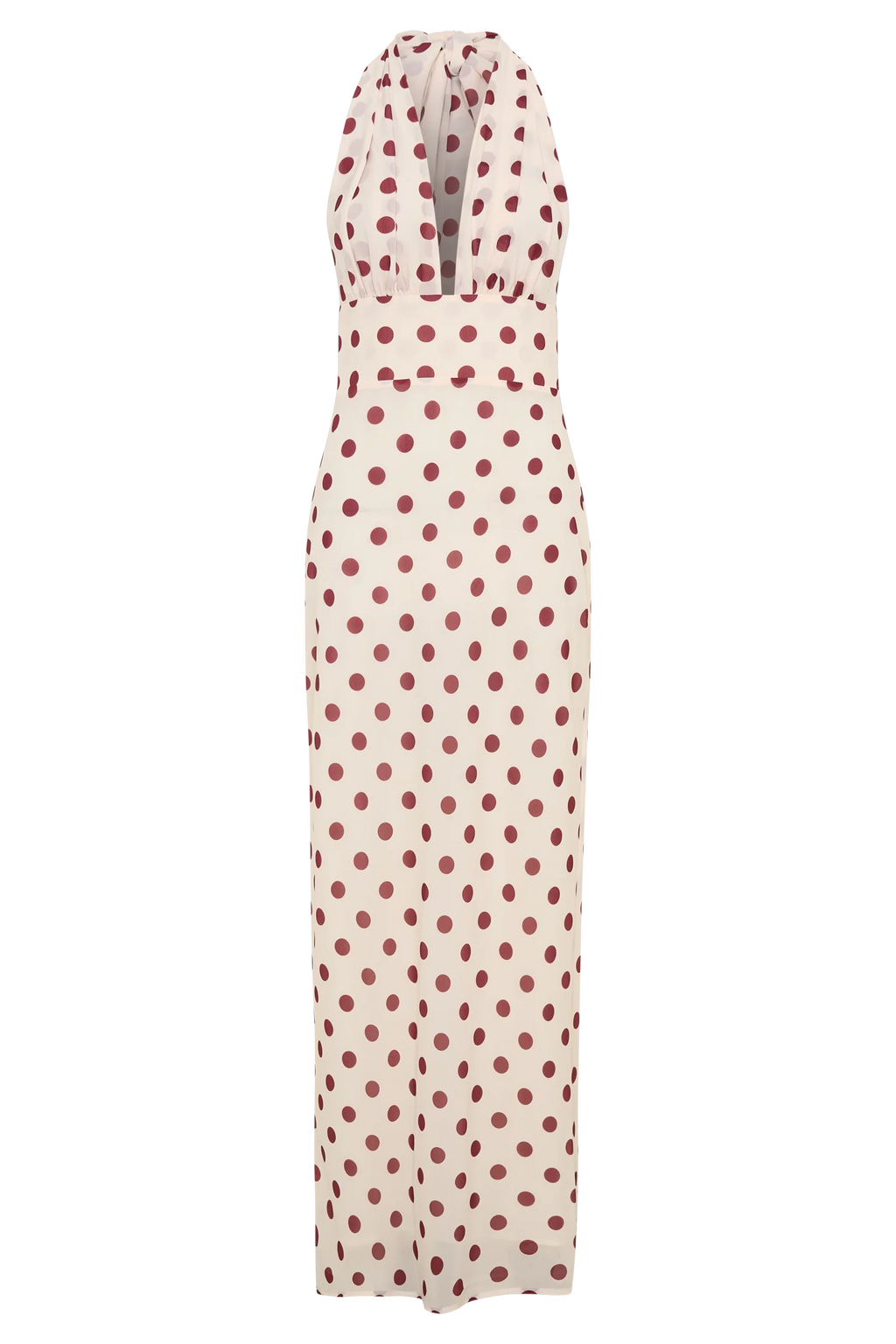 Nadine Halter Chiffon Maxi Dress - Ivory/Merlot Polka Dot