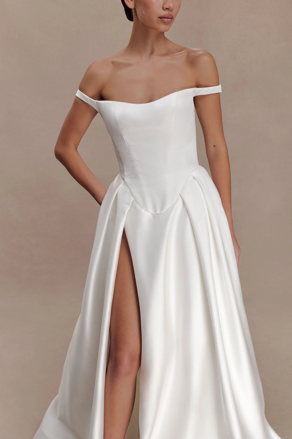 Willow Off Shoulder Satin Maxi Gown - White