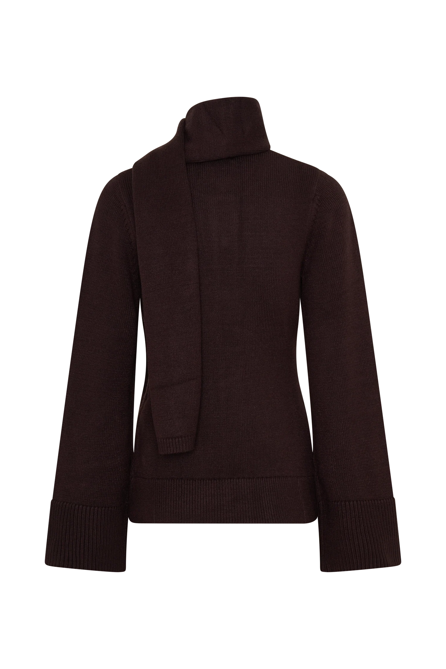 Lara Knit Cardigan With Scarf - Chocolate