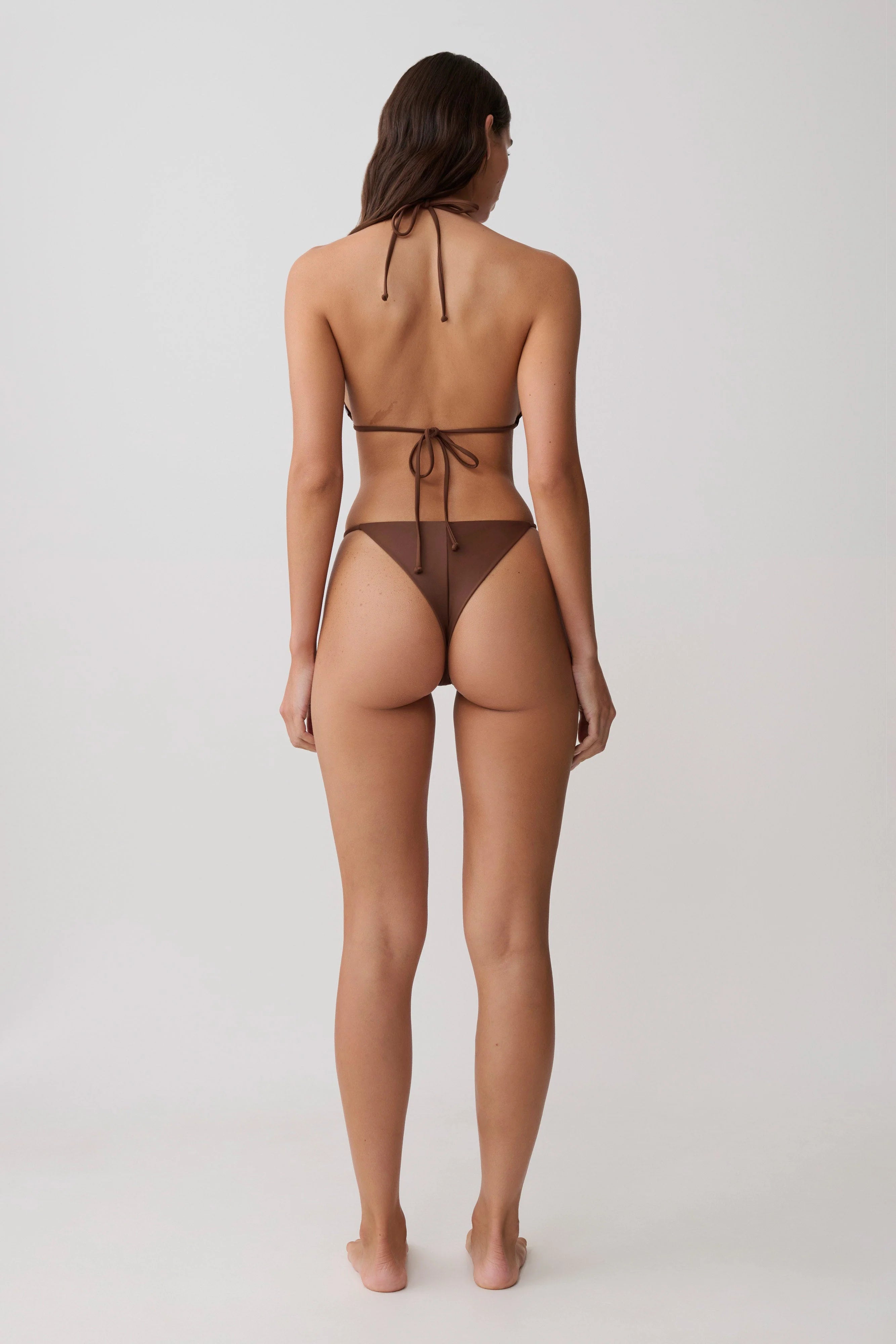 Bloom Embroidered Triangle Bikini Top - Chocolate With Pale Blue Embroidery