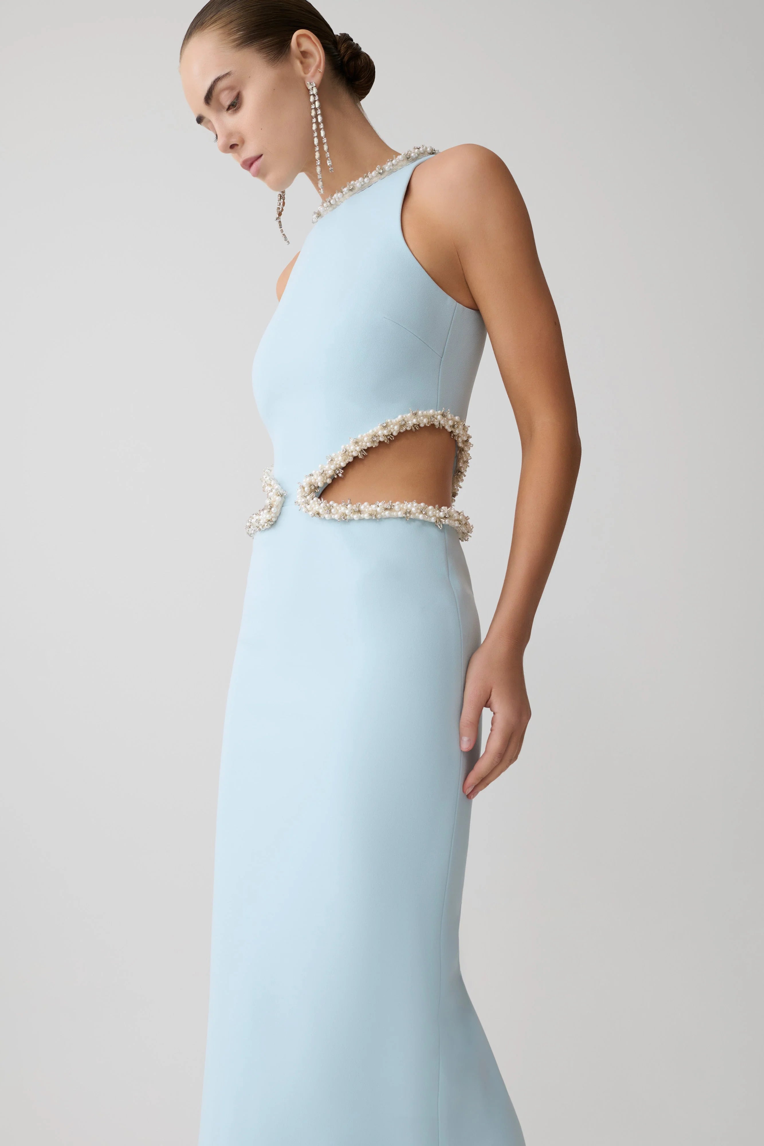 Nicole Embellished Cut Out Maxi Dress - Pale Blue