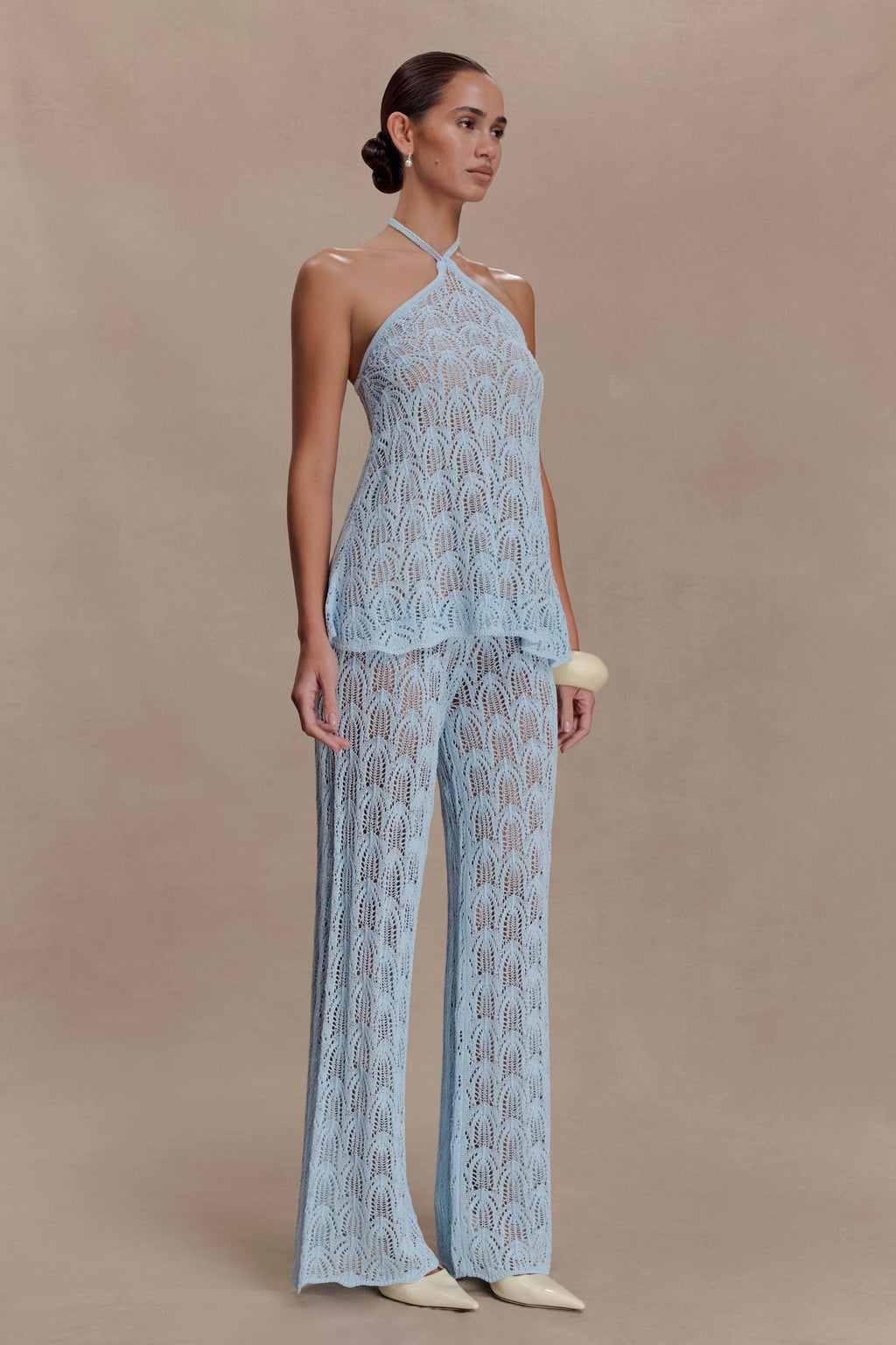 Corey Crochet Halter Neck Top - Light Blue