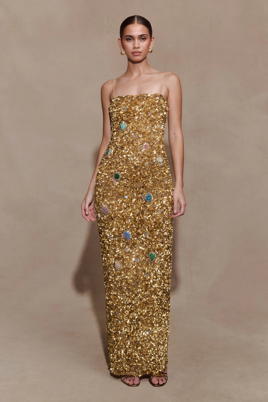 Porter Hand Beaded Midi Dress - Gold