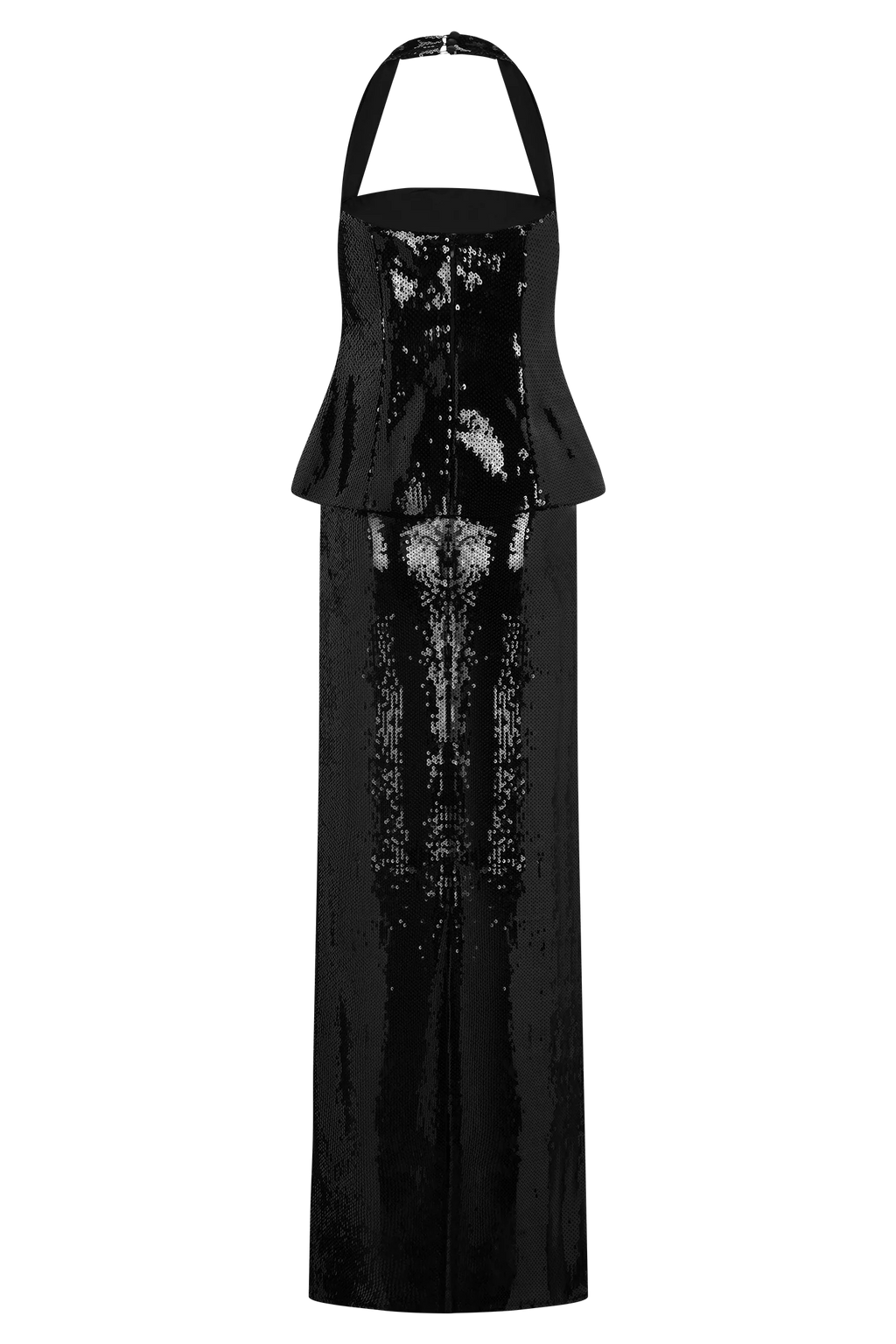 Bertie Sequin Peplum Halter Maxi Dress - Black